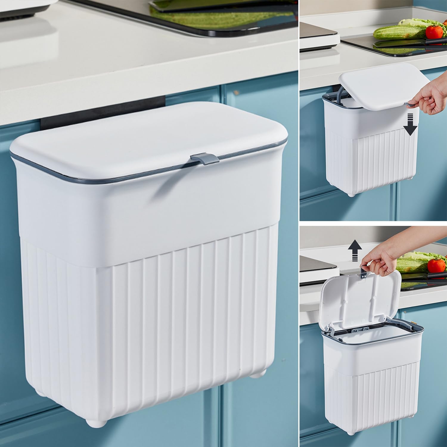 TEMU 1pc Wall-mounted Kitchen Bin - 9l Hanging Trash Can With Sliding Lid, Space-saving Under Sink/cabinet Design, Odor-containing Waste Basket