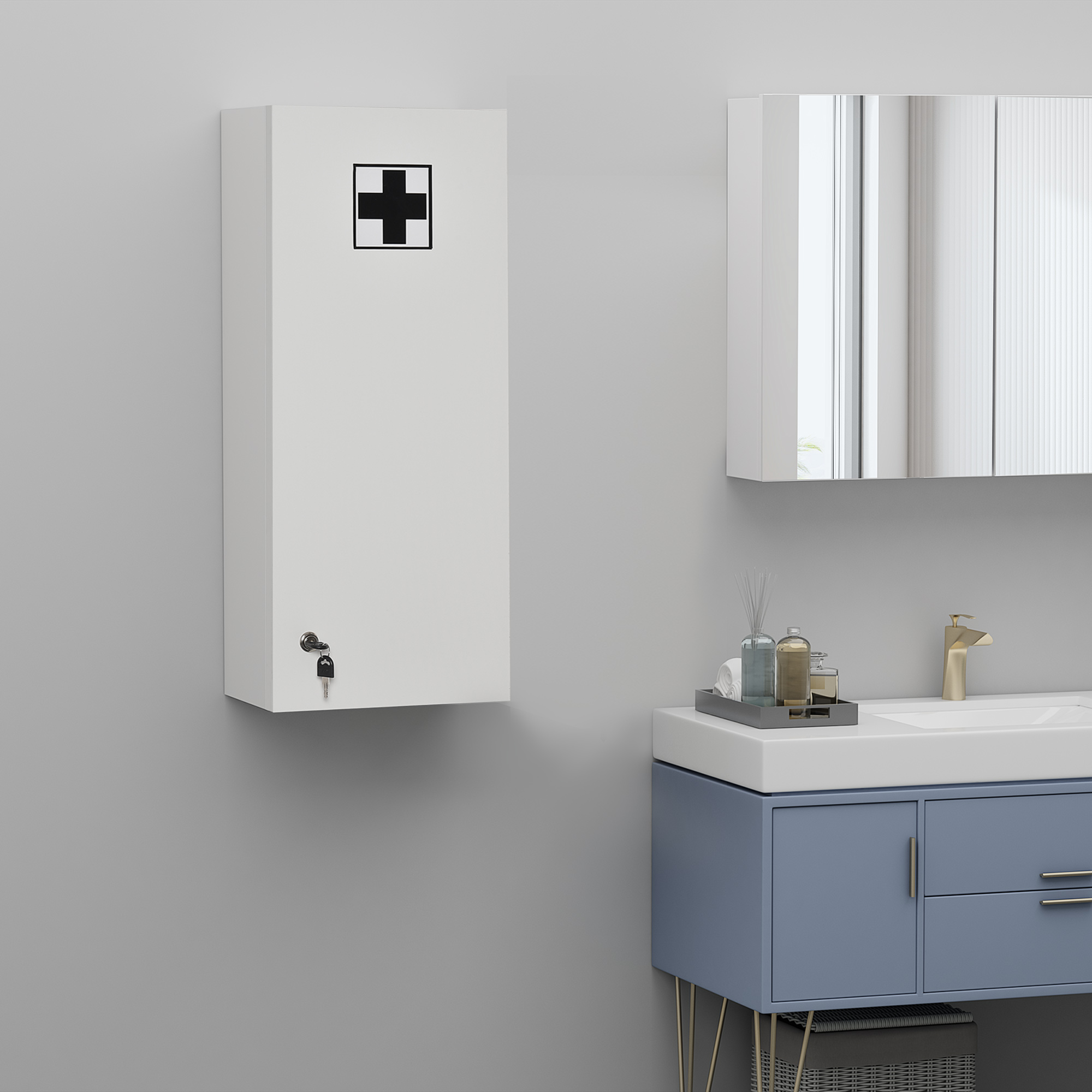 Kleankin Medicine Cabinet Wall Cabinet Hanging Cabinet With Adjustable Shelf Lockable For Bathroom Kitchen Hallway White 30x20x70 Cm