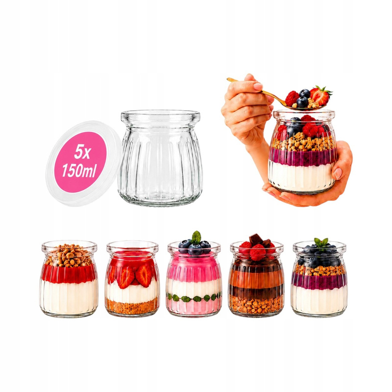 5-piece Set Of 150ml Glass Jars With Lids For Desserts, Yogurts, Mousses, Puddings, Tiramisu, Honey, Spices, Dried Fruits, Sweets, Candles, Gift, Glass Container