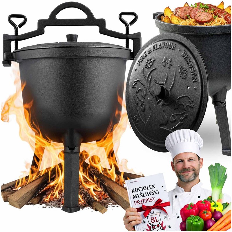 TEMU de hierro fundido de 8L, olla de caza para asados en y parrilla BD-482 348200