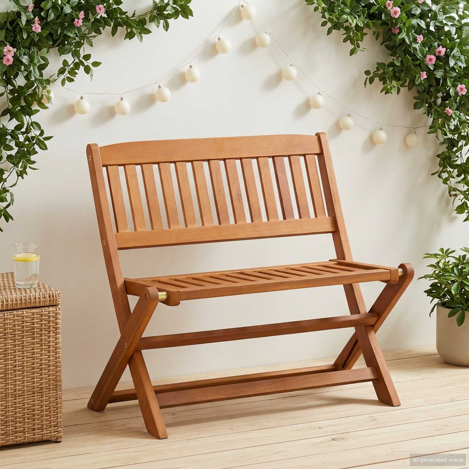 Image of Children's Bench 1-seater 61 X 38 X 57 Cm Solid Eucalyptus Wood, Compact, Foldable, ' Bench, For Indoor, Outdoor, Playroom, Junior Chair