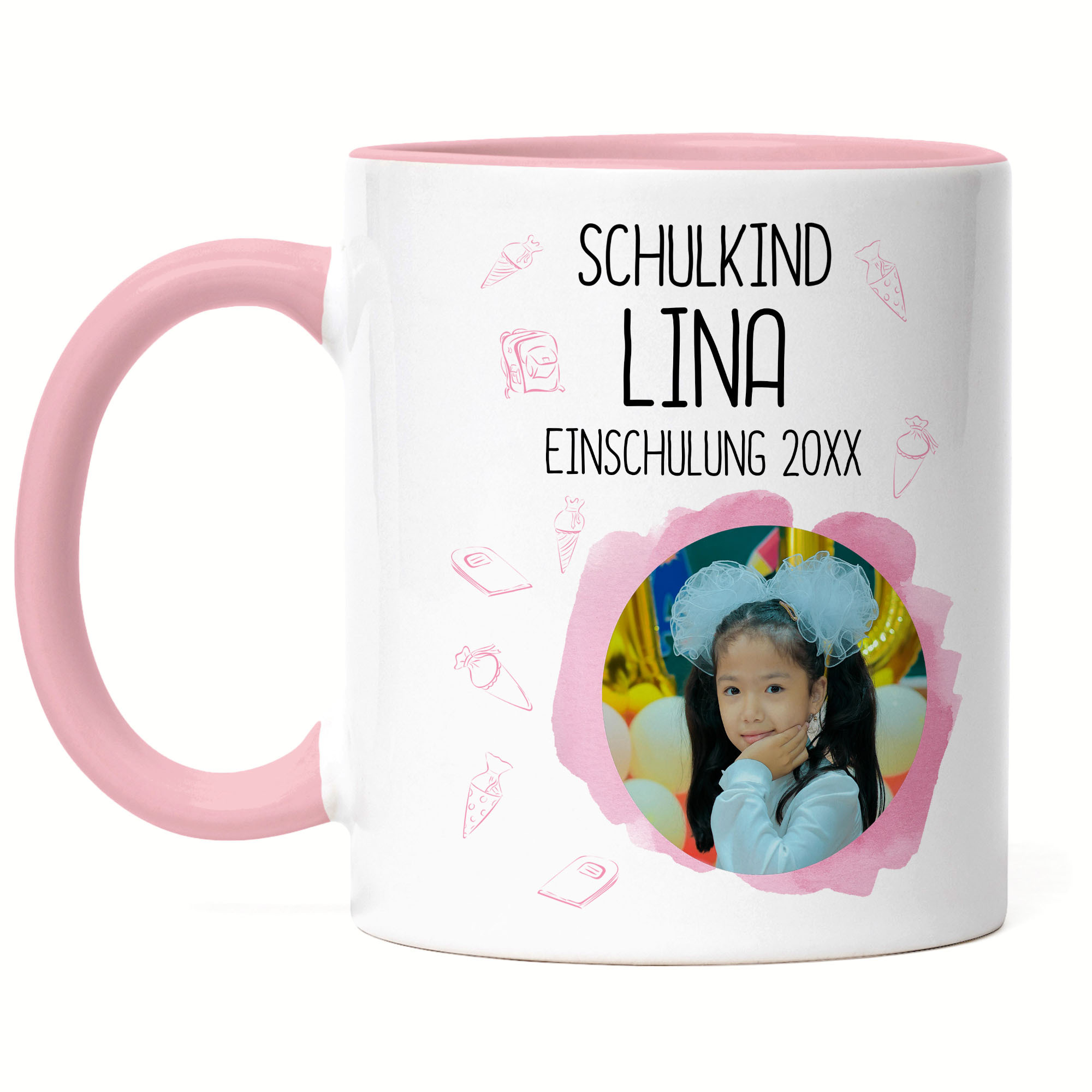 Image of Photo Cup School Child 2026 Girl, Photo Cup Personalized With Picture & Name, Gift 1st School Day For First Graders - Ceramic Cup Mug