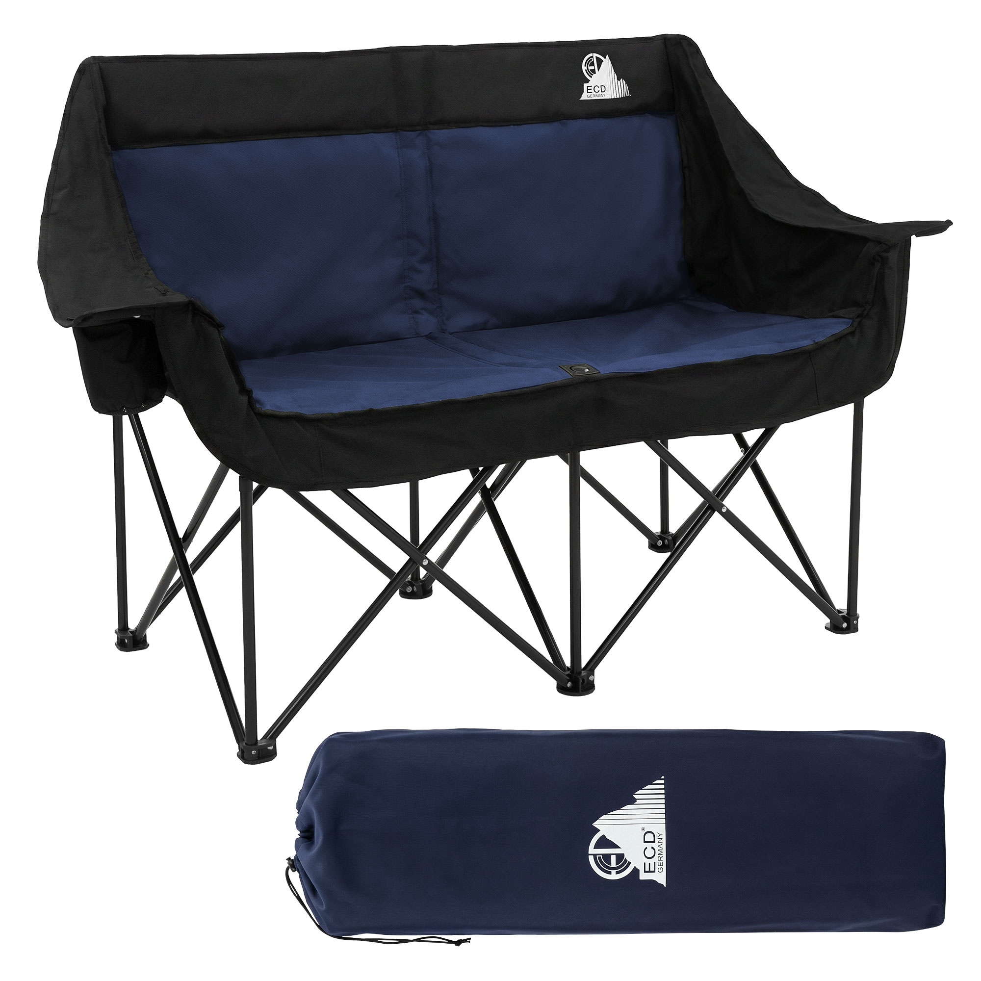 Image of Ecd Germany Folding Camping Chair For 2 People, 2-seater Camping Sofa With , Double Folding Chair With Bag/cup Holders, Padded Folding Sofa, Camping Couch For Outdoor Camping And Fishing