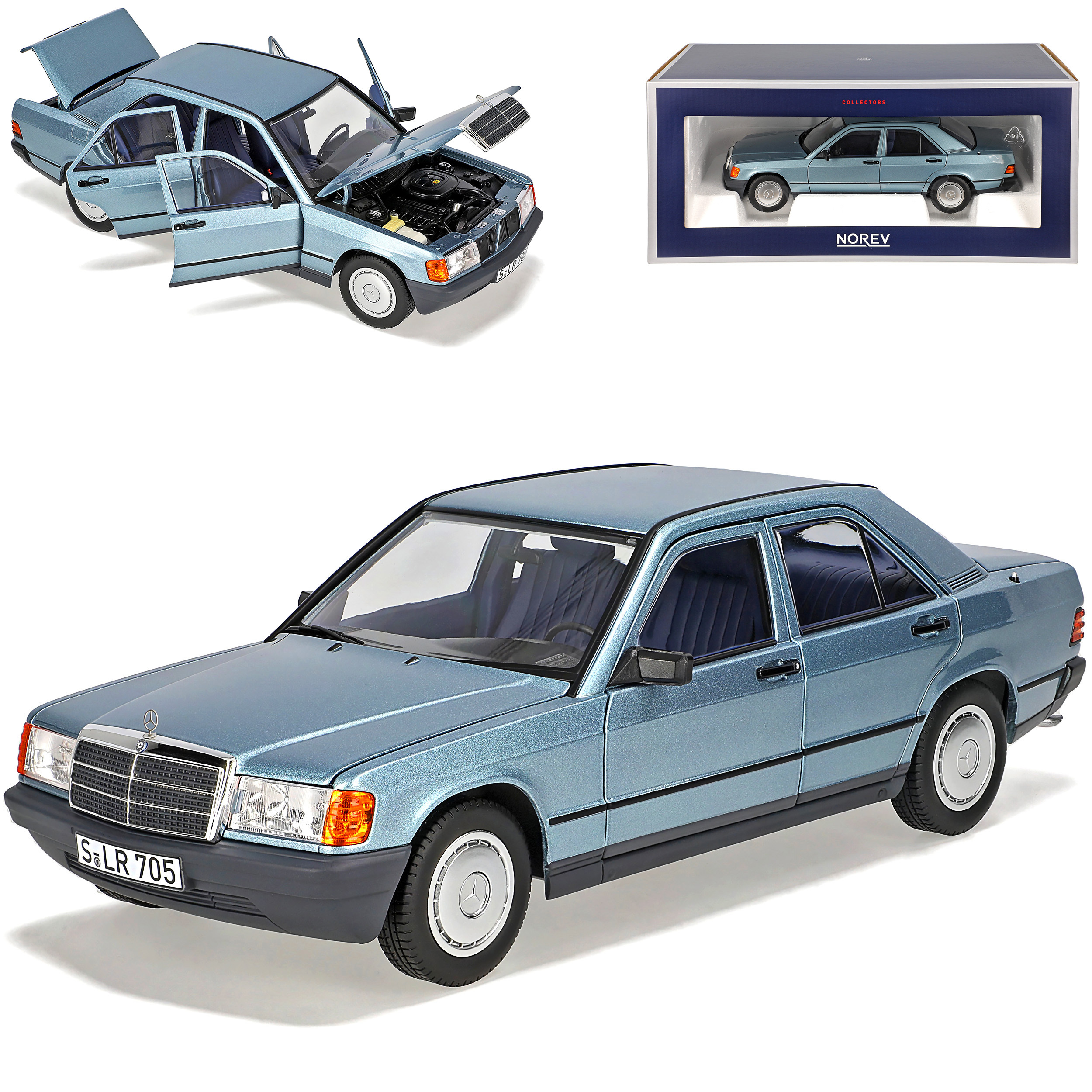 Mercedes-benz 190e W201 Light Blue Metallic 1982-1993 1/18 Model Car