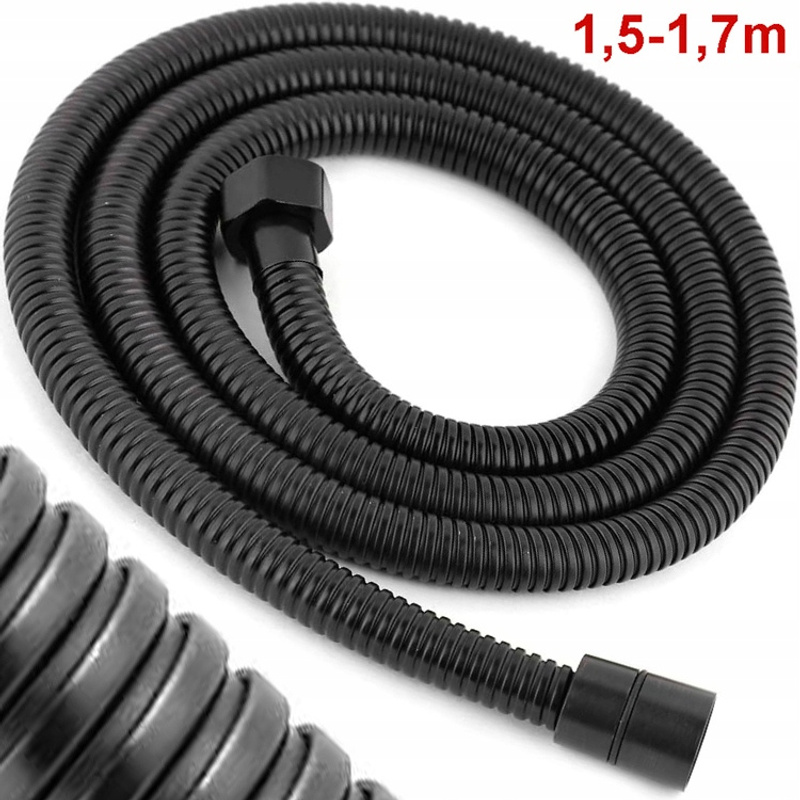 TEMU Stretchable Shower Hose 150 - 175 Cm, Matte Black Steel, 1.5 - 1.75 M