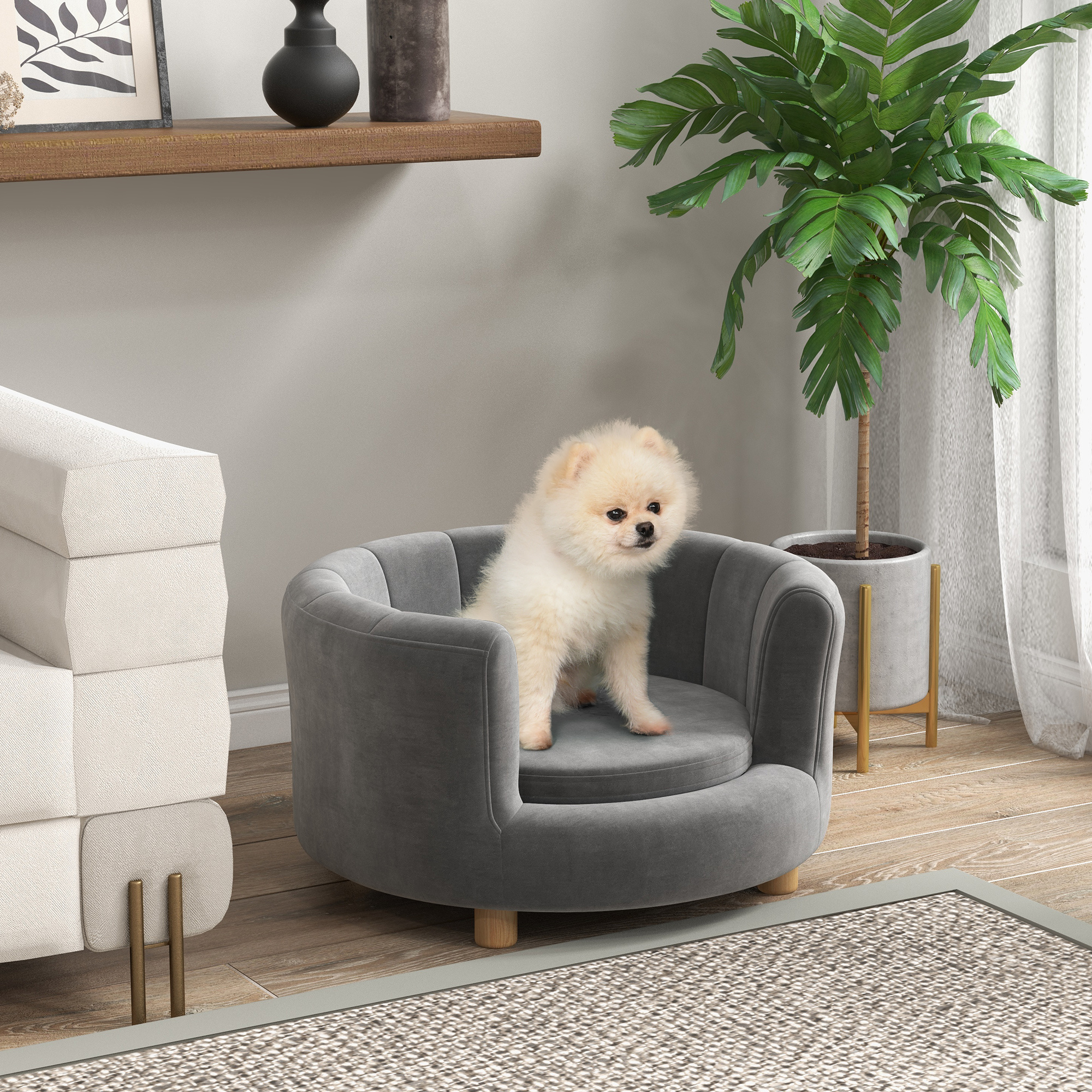 Dog Sofa, Dog Couch, Washable Cover, Pet Sofa With Backrest And Wooden Legs, Cat Sofa, For Small Dogs Under 4.5 Kg, Grey