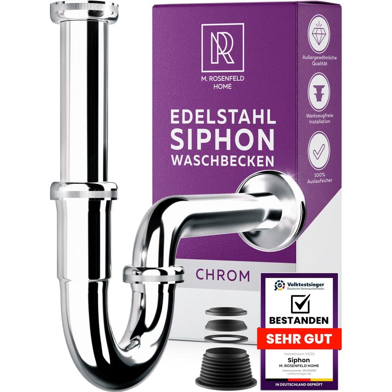 Image of Sink Siphon 1 1/4 Inch Chrome - Stainless Steel Pipe Siphon Adjustable Height 65-85 Mm With Wall Pipe, Odor Trap Drain Siphon For Sink, Durable & - M. Rosenfeld Home