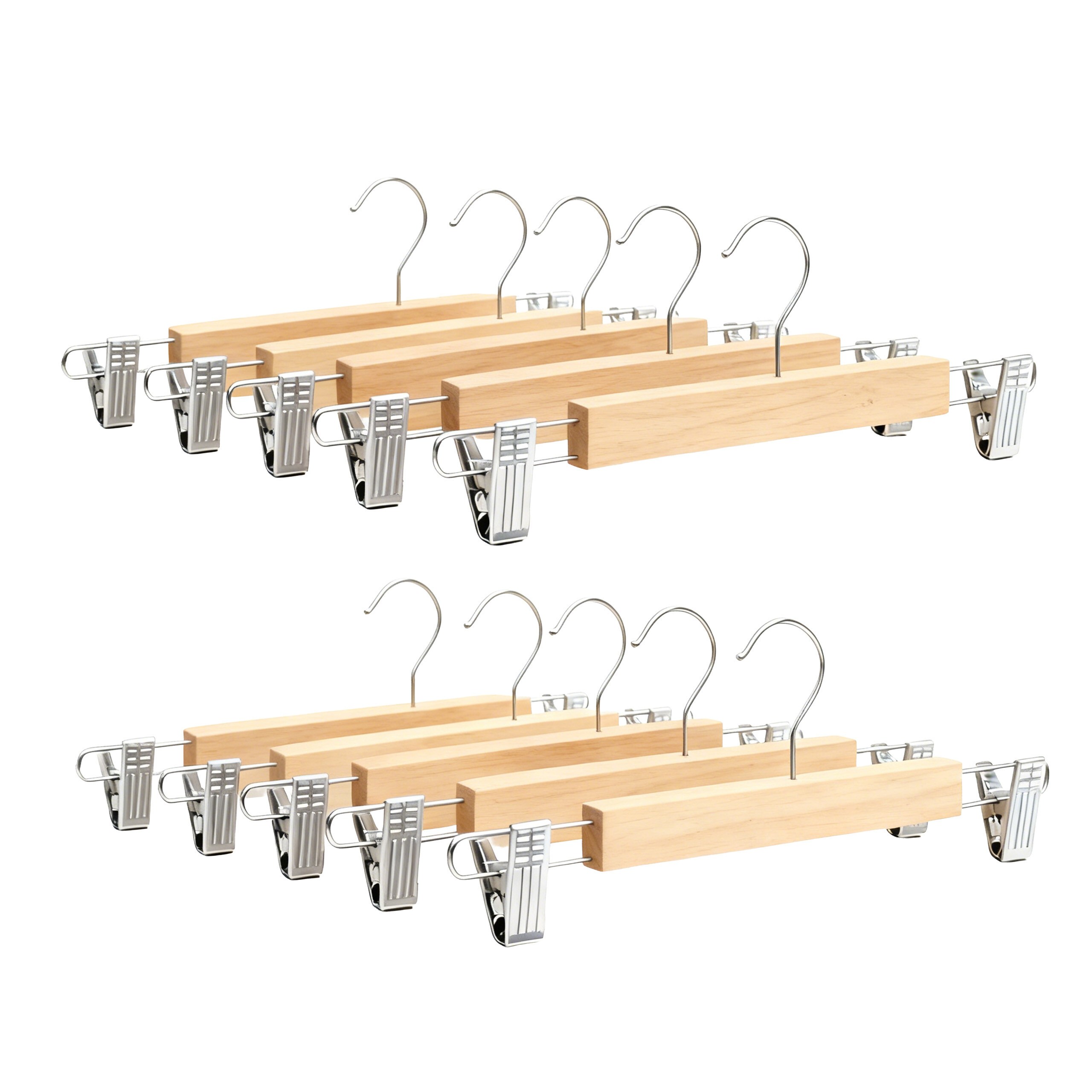 TEMU Trousers Clips With 2 Clips, 10pcs Set, 12 X 36 X 1.2 Cm, Lotus Wood And Iron, Natural, 360° Rotatable Hooks, Rubberized Clamps, For Trousers,