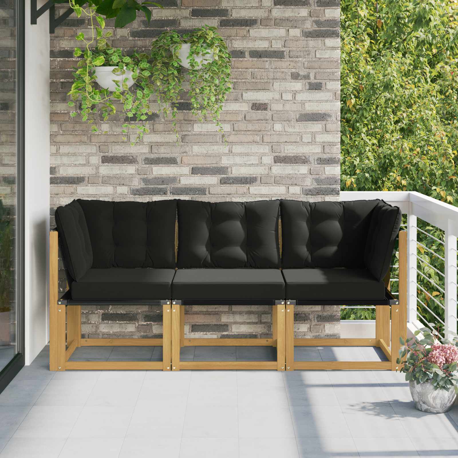 Image of Vidaxl Outdoor Middle And Corner Sofa With 3pcs Cushion Set White, Acacia Wood Balcony Furniture, Modern, Lounge Set For Versatile Garden Use, Weather-resistant And Stylish