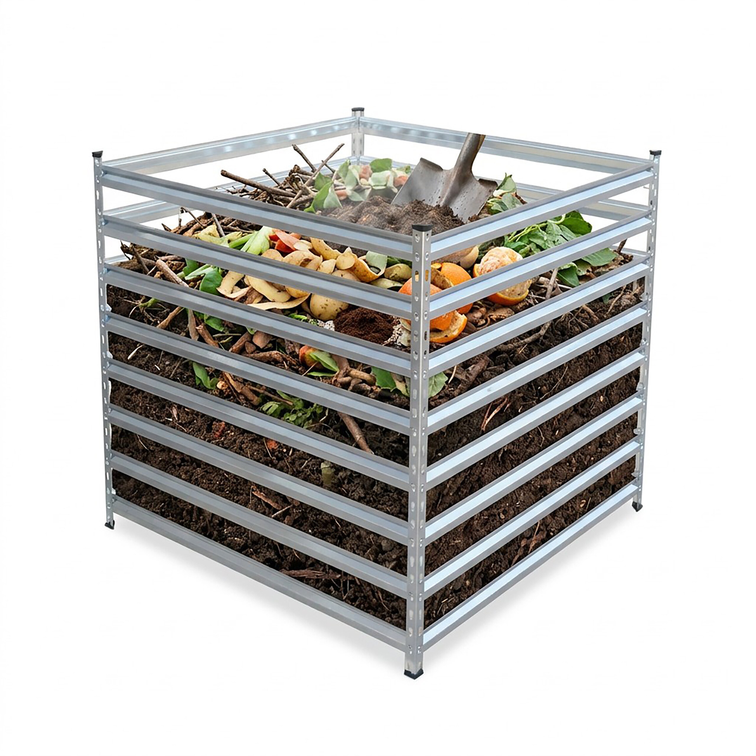 Image of Metal Composter, 729 L, 90 X 90 X 90 Cm, Galvanized Steel, Silvery, Open Struts, Weather-resistant, For Garden, Leaves, Waste, Compost Container, Lawn Composter, Waste Container, Relaxdays
