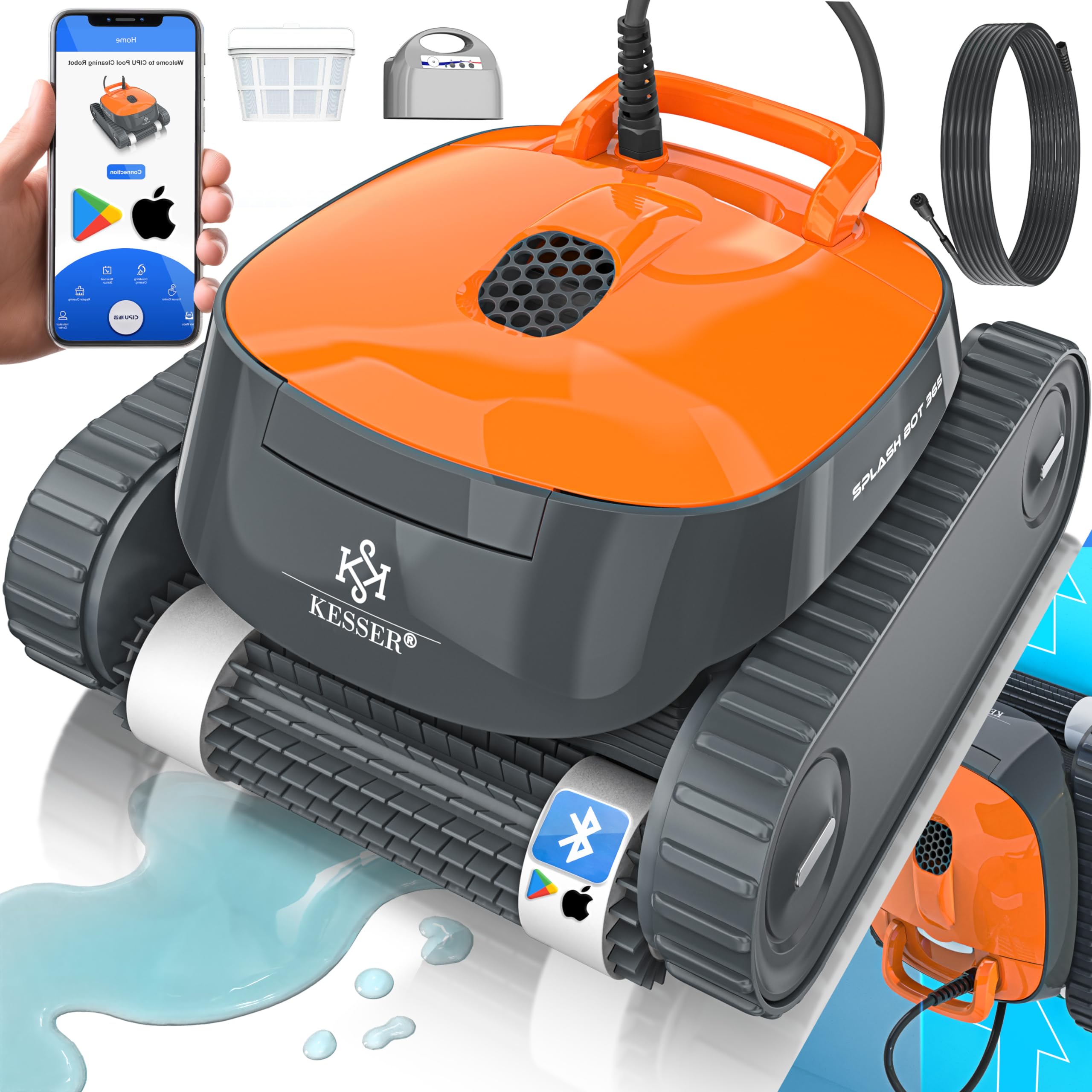 Image of Kesser® Pool Robot For Floor And To ², Waterline Cleaning, Automatic Pool Cleaner With App Function & Control Module, Pool Vacuum For In-ground Pools With Climbing Mechanism