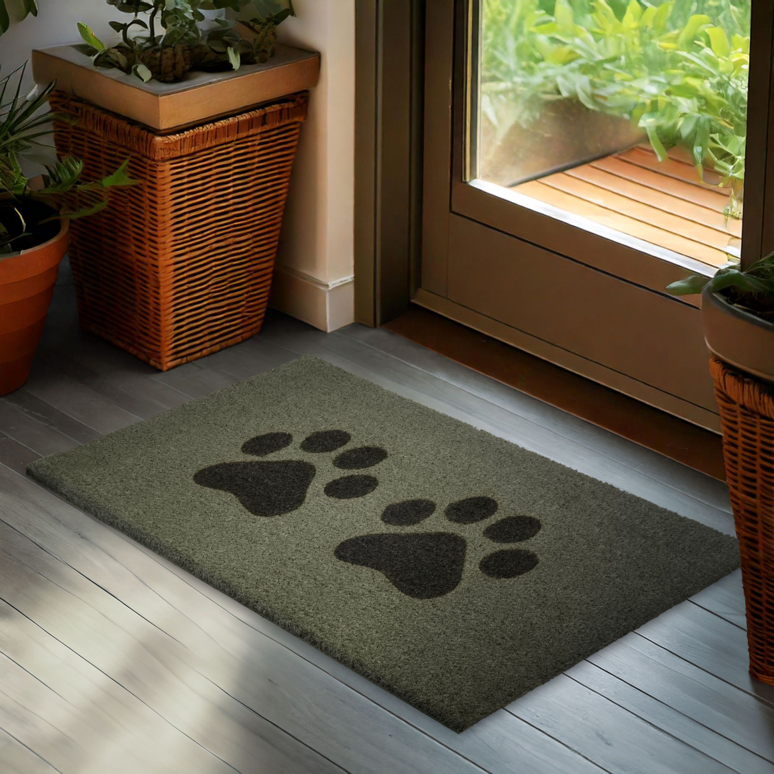 Image of Brubaker Doormat For Indoor And Outdoor Use - Paw Print Design - 45 X 75 Cm - 100% Coconut Fiber - Weatherproof & Non-slip - Pet Hair And - Perfect For Owners - Gray