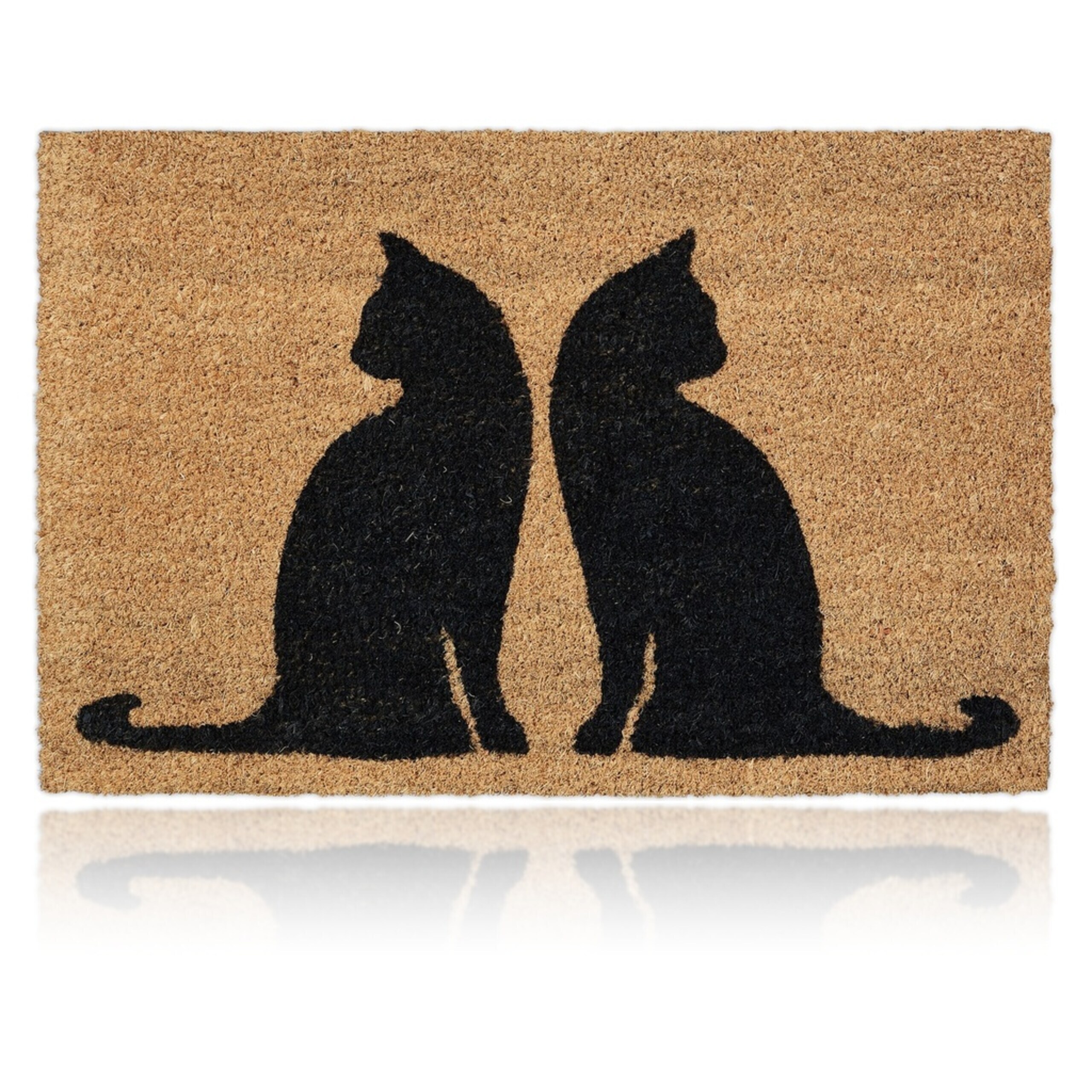 Image of Doormat, Coconut Fiber And Pvc, 60 X 40 X 1.5 Cm, Natural/black, Non-slip Backing, For Indoor And Outdoor Use, Entrance Mat, Shoe Wiper, Welcome Mat For Cat Lovers, Relaxdays