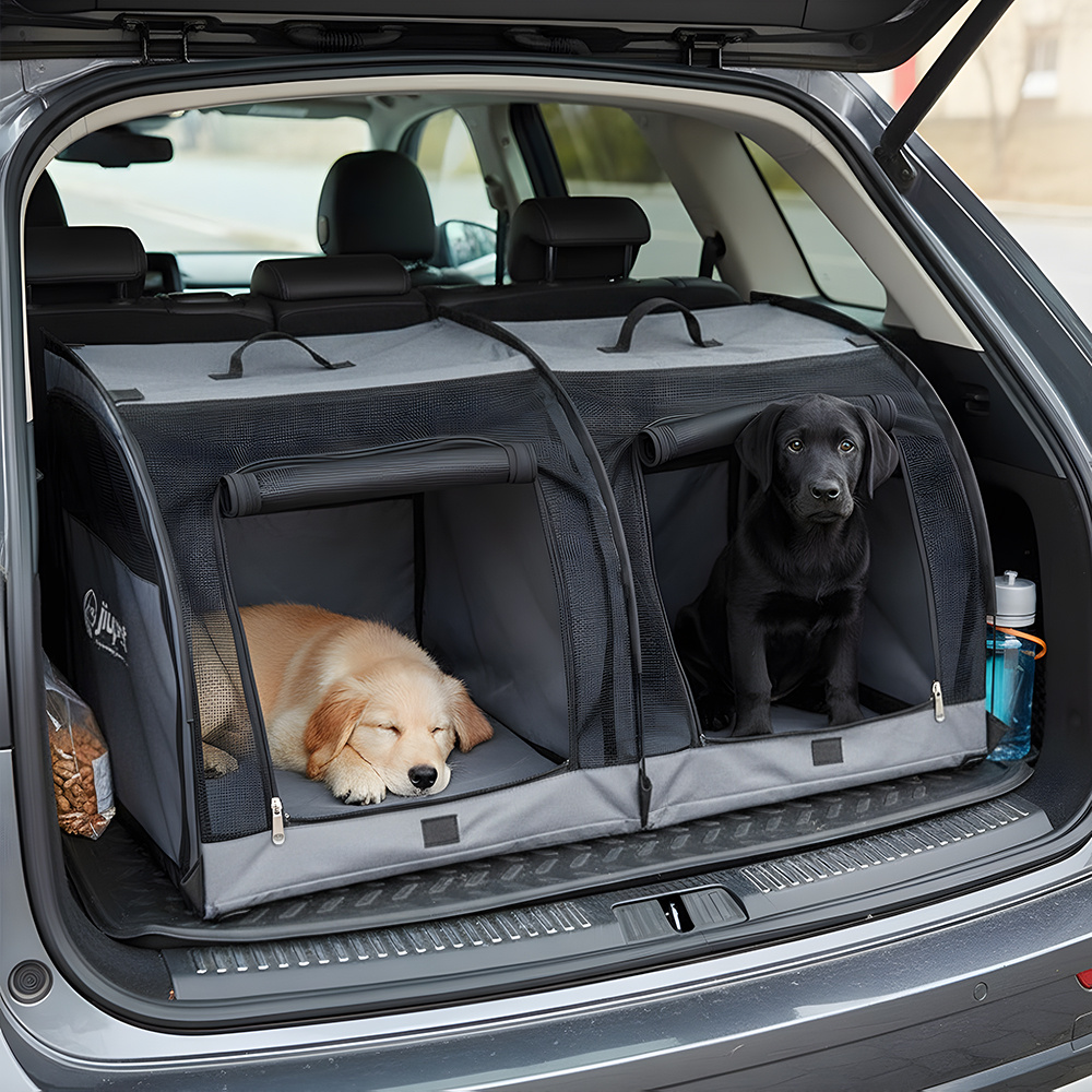 TEMU Foldable Dog Car Carrier Seat Double Car Pet Seat For 2 Cats Dogs Portable Dog Travel Car Seat With Breathable Mesh Collapsible Dog Car Crate