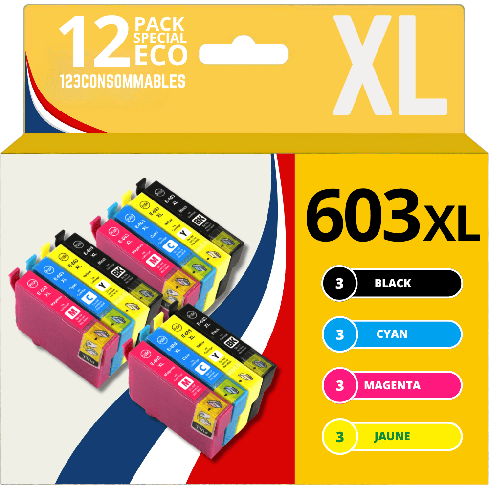 TEMU 123CONSOMMABLES - 603XL - Pack de 12 Cartouches d'encre Compatible pour Epson 603 XL de Mer - pour Epson XP-2100 XP-2155 XP-3100 XP-4100 WF-2820