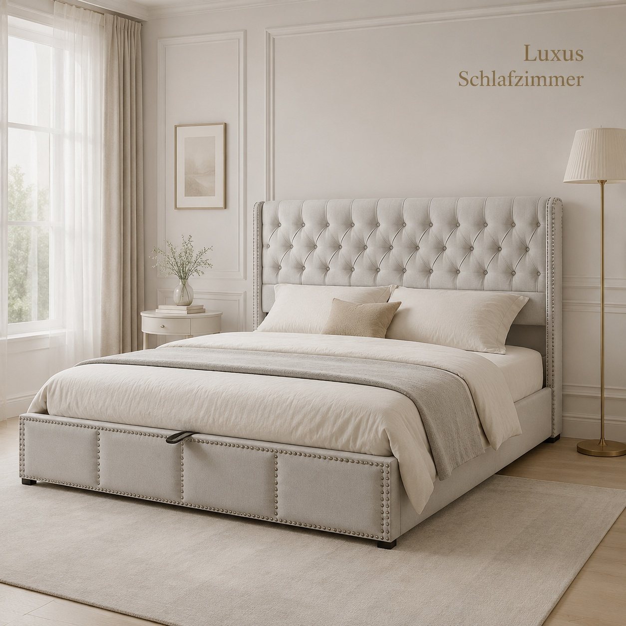 Luxurious Fabric Double Bed With Hydraulic Lift Function And Storage Space, Suitable For 140x190 Cm Mattress, Without Mattress