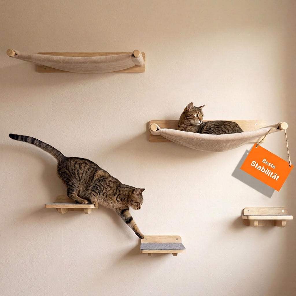 TEMU Woowood® Cat Climbing Wall With 2x Cat Stairs [solid Wood] | Wall Scratching Post | Cat Hammock | Wall-mounted Cat Tree | Cat Furniture | Cat
