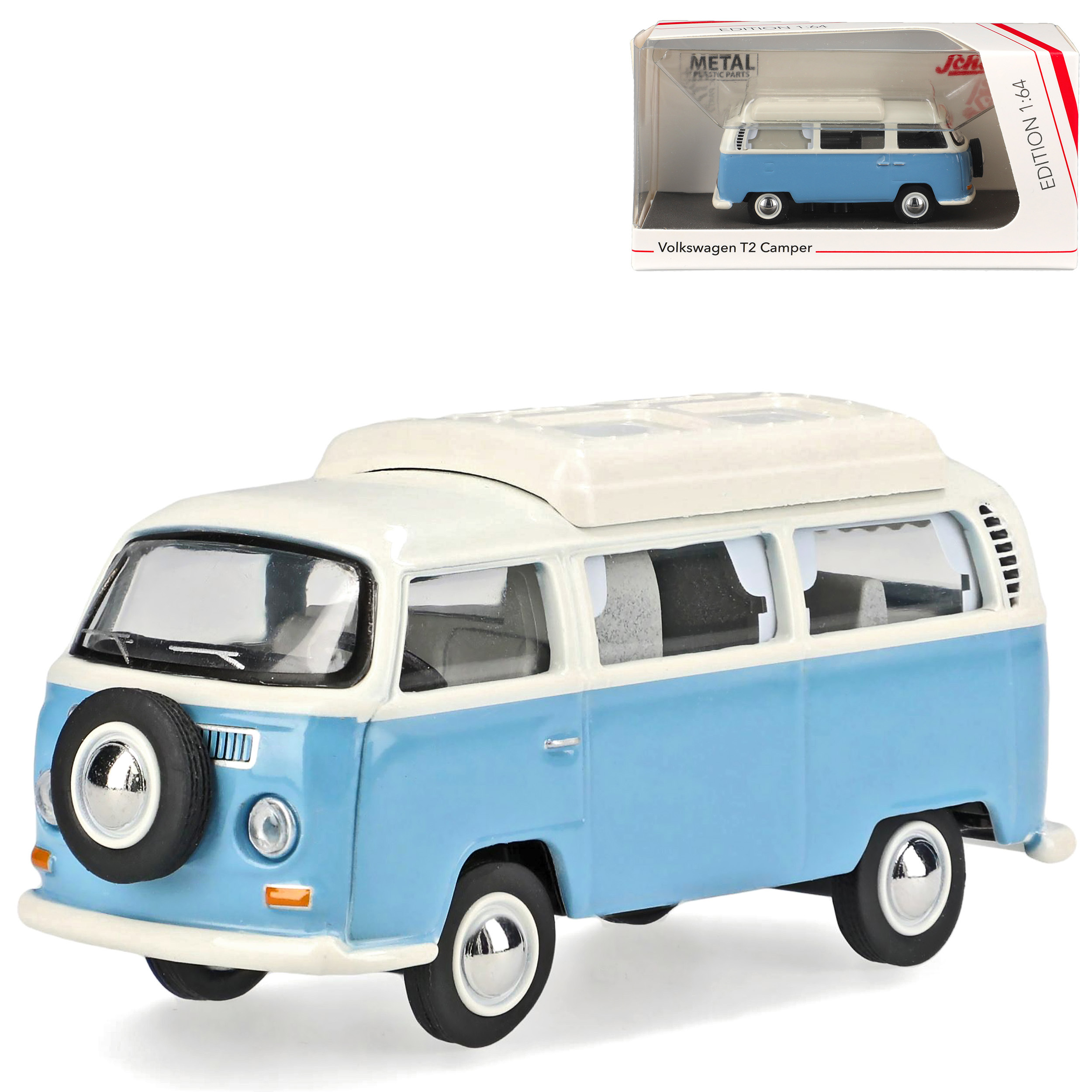 Vw T2 Camping Bus Blue White 1967-1979 1/64 Schuco Model Car