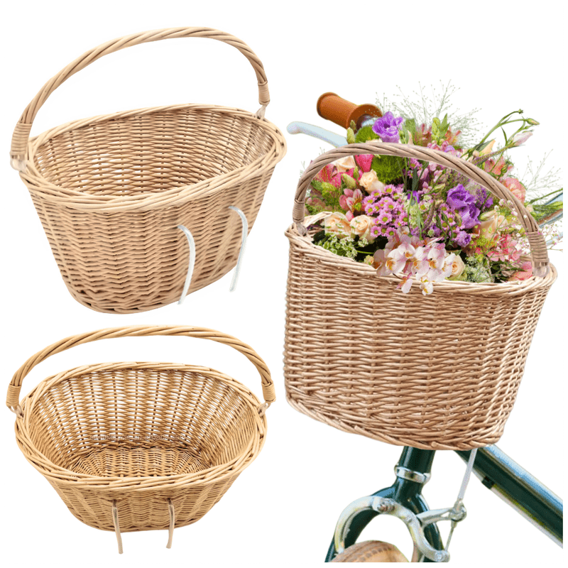 Spacious and Durable Bicycle Handlebar Basket with Wicker Design