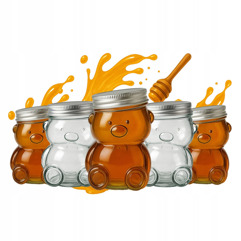 TEMU Set da 5 barattoli portaoggetti in vetro a forma di orso da 80ml con per miele, marmellata o spezie, mini barattoli
