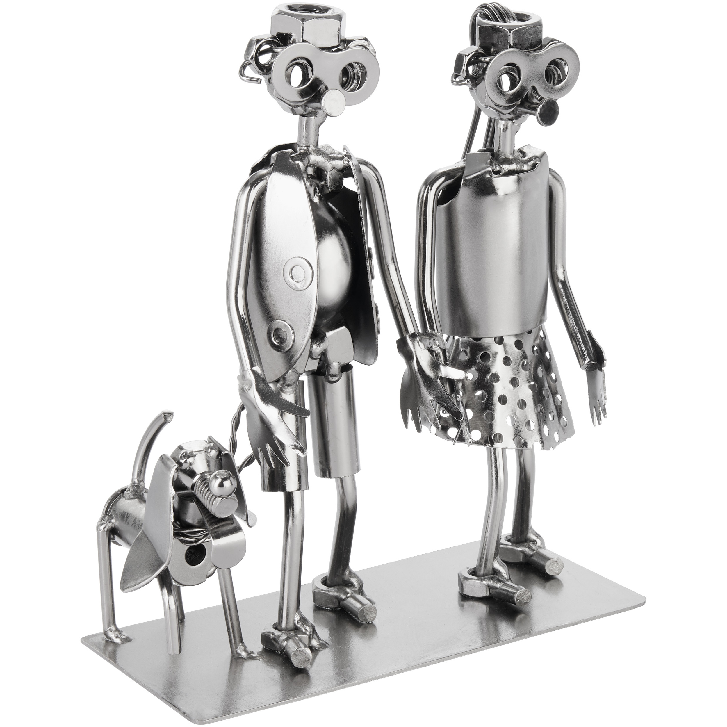 Image of Brubaker Screw Figurine Love Couple - Couple With Dog - Handmade Iron Figure Metal Figure For Dog Owners