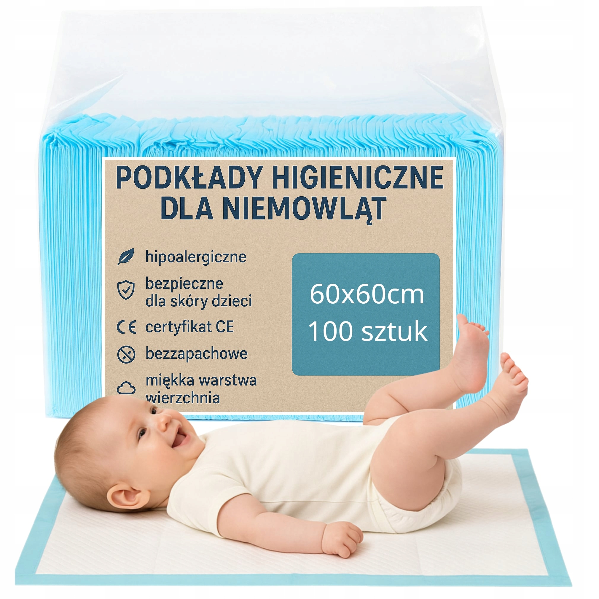 Image of 100x Single--blue Mats 60x60 Cm 100pcs For Children, Adults, Animals 6 Layer Odorless Latex-free Travel Hospital Veterinary Clinic