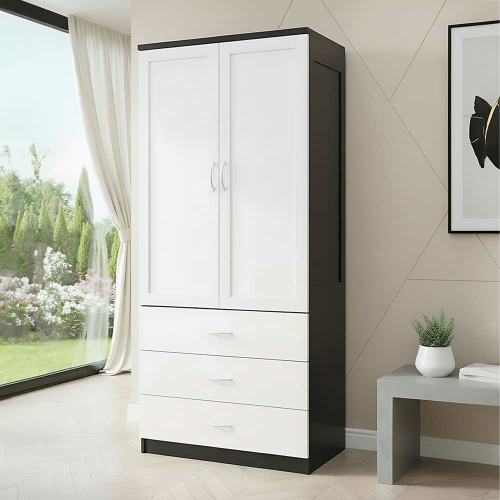 TEMU Life Ideas Large Capacity Freestanding Bedroom Wardrobe - Nordic Modern Wooden Tall Cabinet With 3 Drawers & Closet, For Bedroom & Dorm