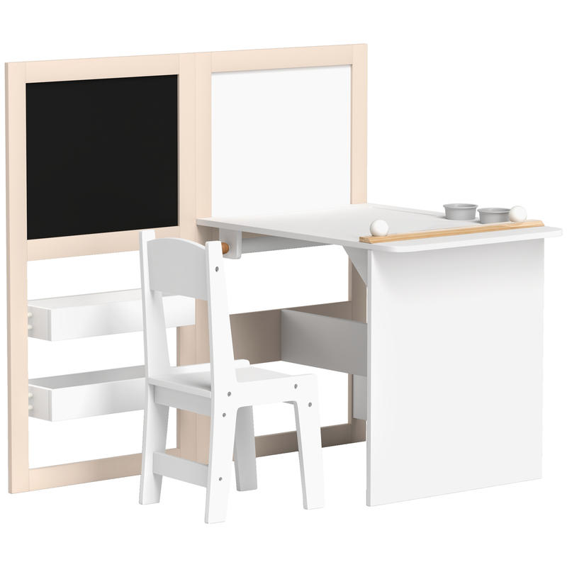   Table with 3-In-1 Chair And Folding Easel, Storage Shelves, Paper Roll - 3 to 8 Years, White, Suitable for Table-/Floor Painting And Presentation.