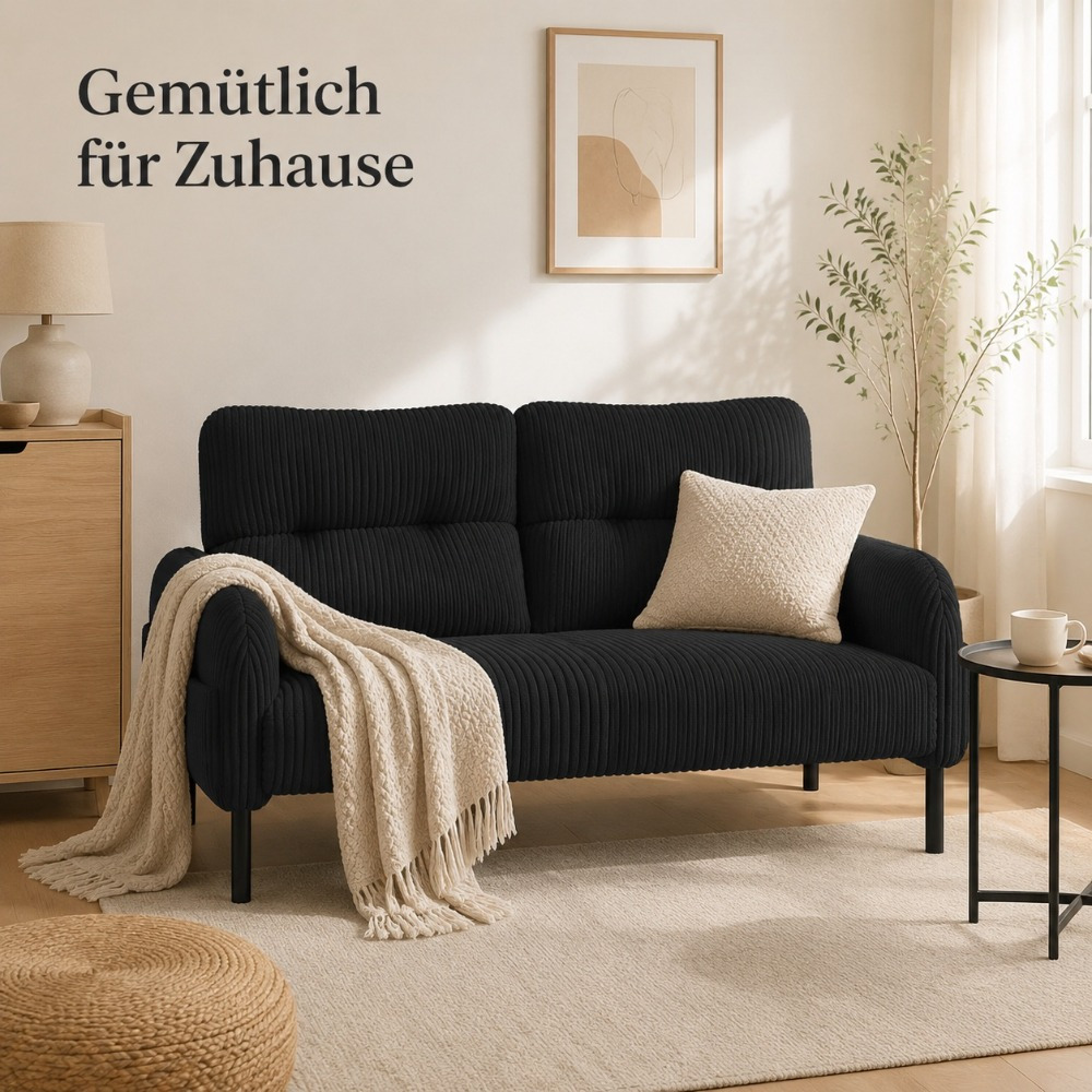 Image of 120x75x79cm Two-seater Cord Fabric Sofa With Ergonomic Backrest, Armrests, Side Pocket, Sturdy , And Spacious Seating Area For Living Room, Bedroom, Or Home Office