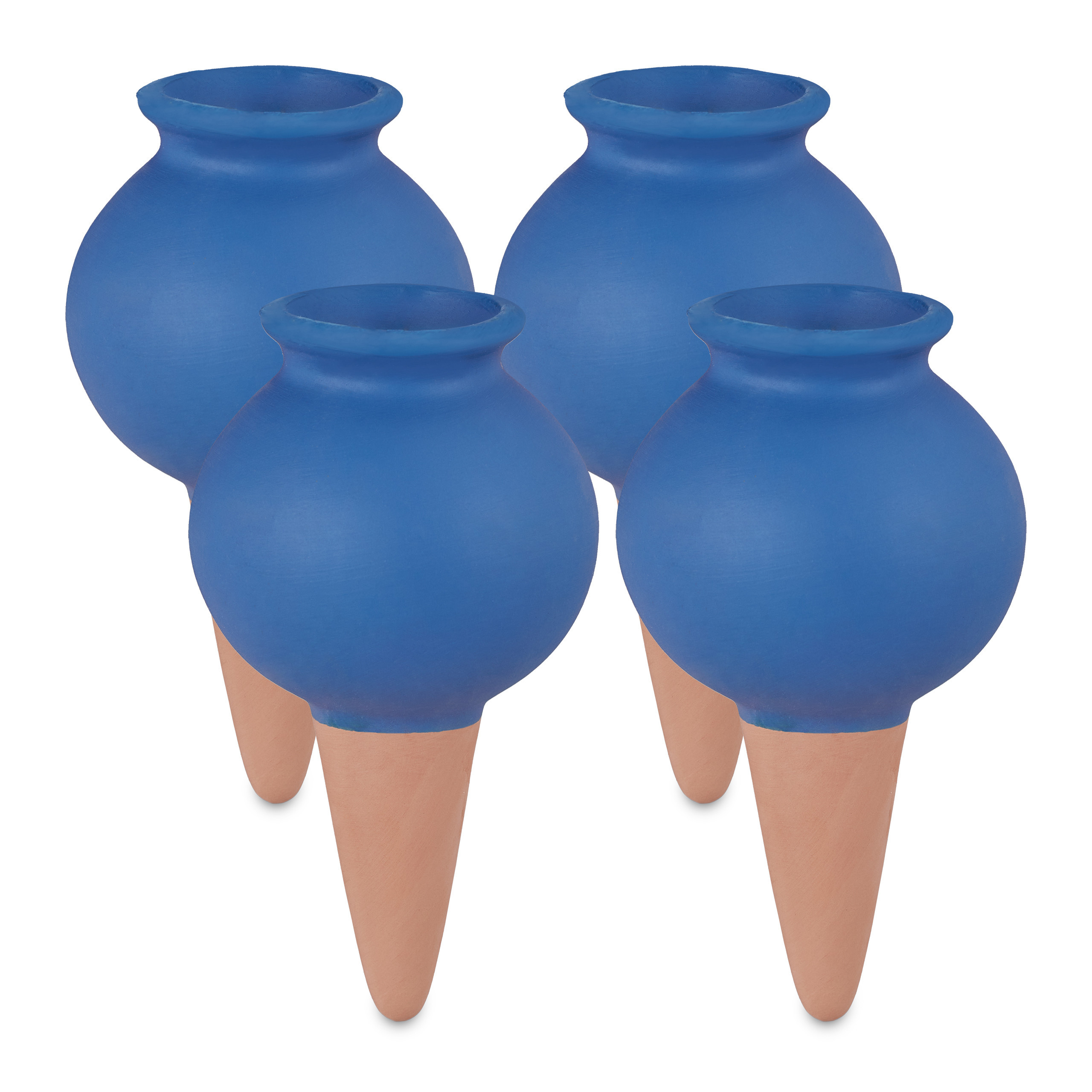 TEMU Tonkegels Automatic, 4pcs Set, Ceramic, Terracotta And Blue, 12 X 6 Cm, Opening 2.5 Cm, Each 100 Ml, For Balcony Boxes, Tub Plants, Raised Beds,