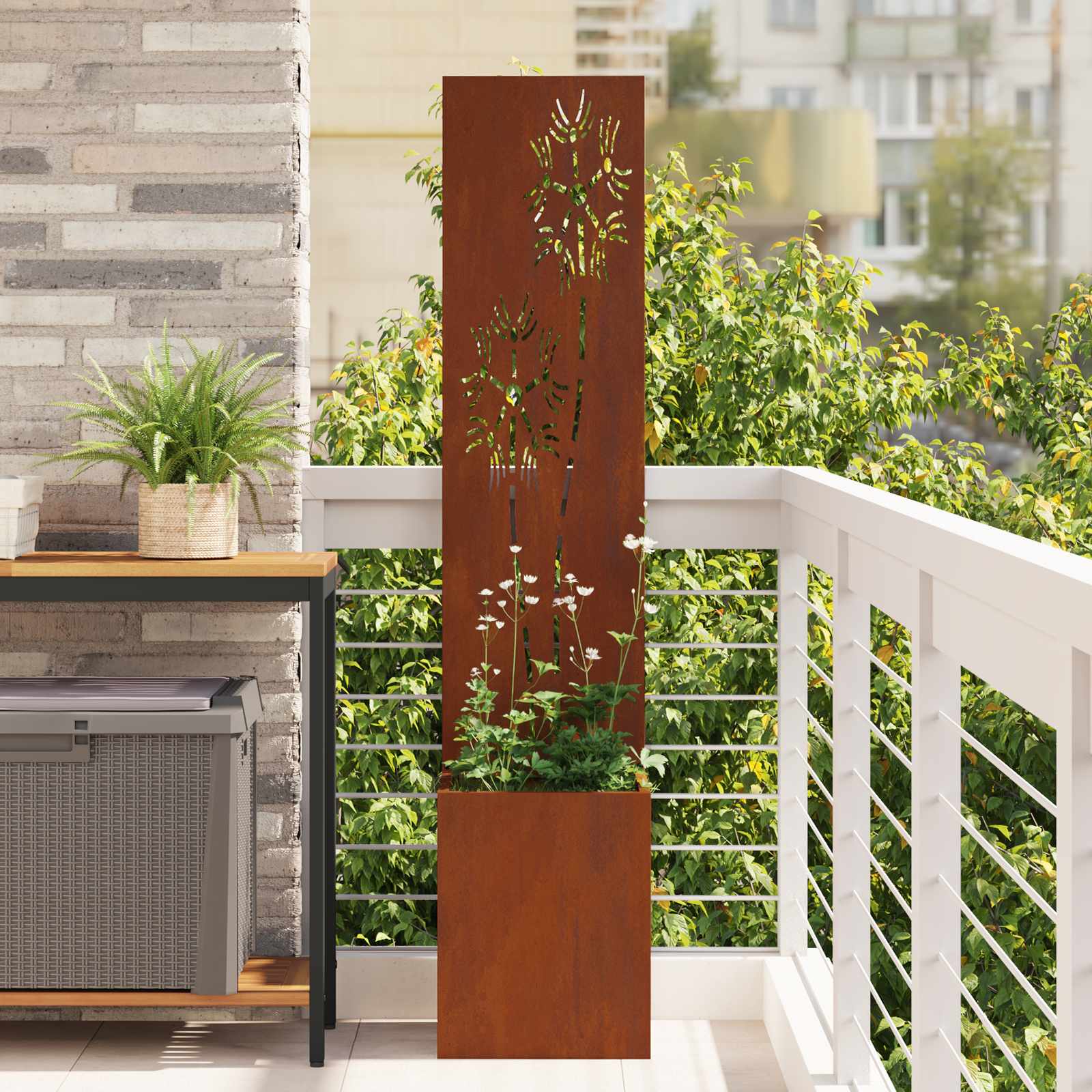 Image of Vidaxl Garden Privacy Screen Floral Rusty 32 X 32 X 150 Cm, Decorative Inserts, And Terrace Umbrellas, Privacy Fence, Landscape Panel, Decorative Room Divider