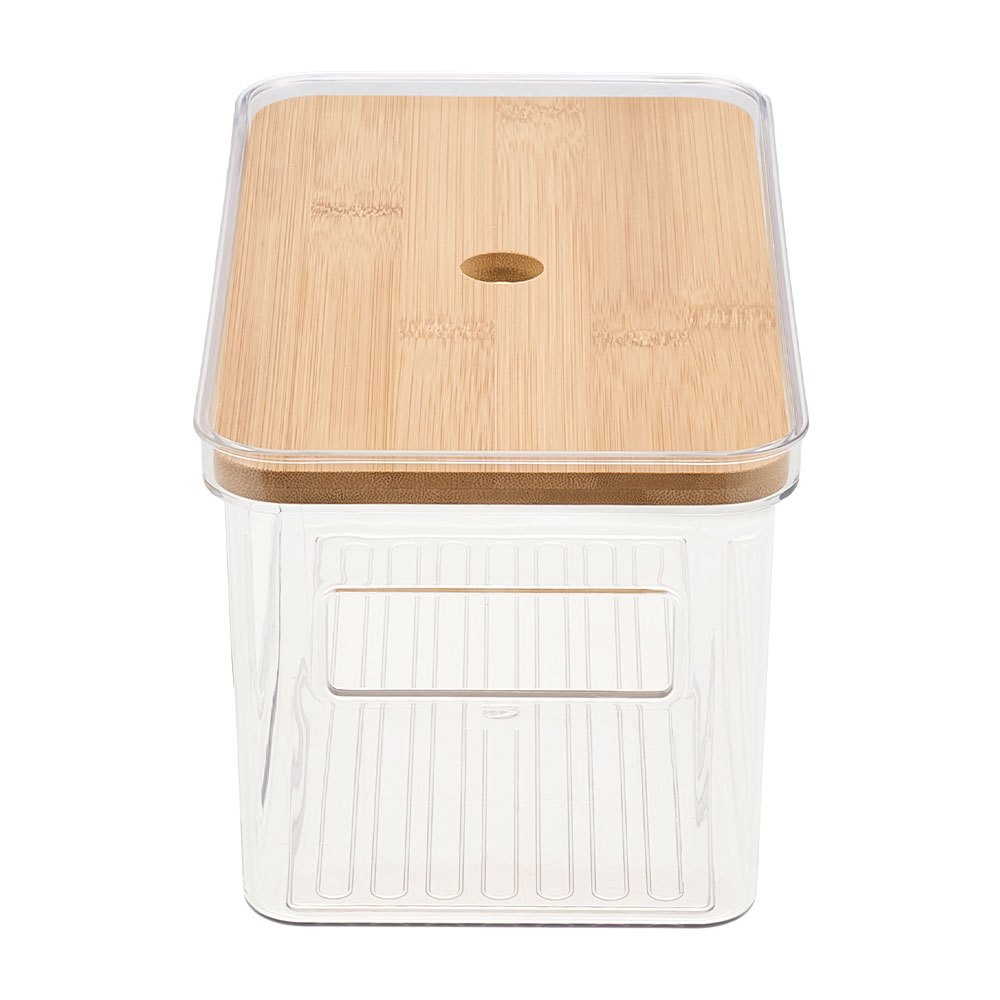 Clear Rectangular Storage Box with Bamboo Lid, 1/3pcs