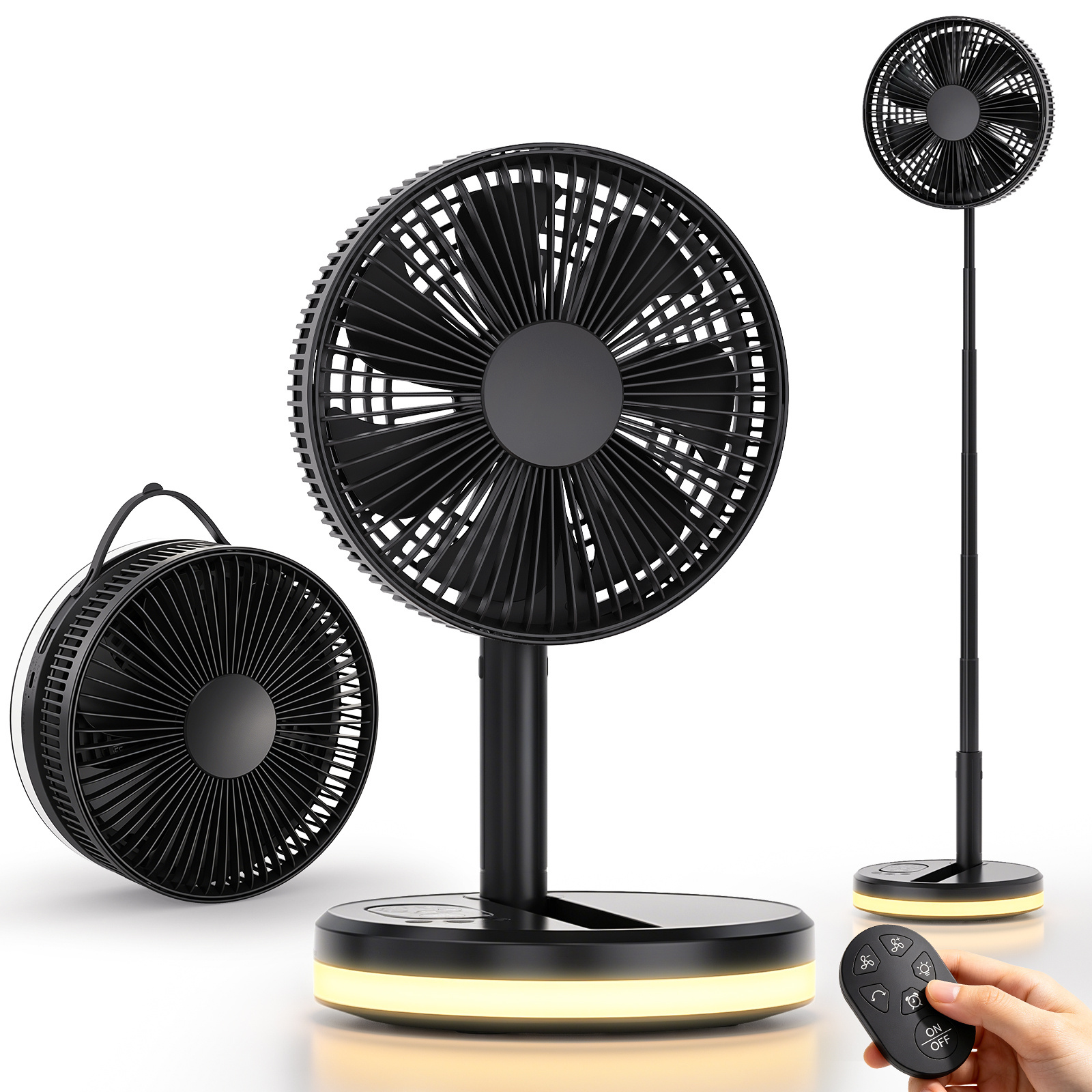 Image of Portable 8" Rechargeable Oscillating Fan - 16000mah Battery, Usb-c, Quiet Folding Table Desk Fan With Remote, Standing Pedestal Fan For Bedroom, Office, Camping & Travel - Compact & Lightweight