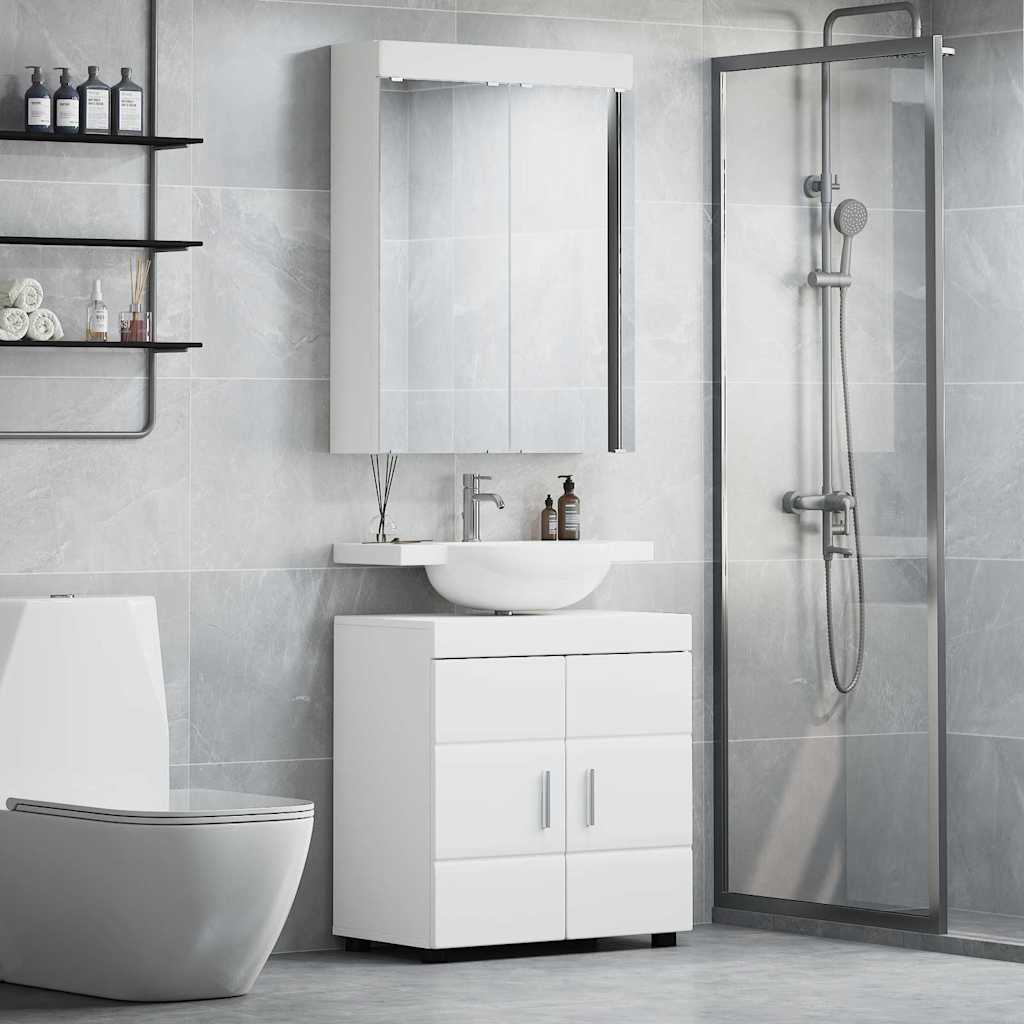 Image of Vidaxl Bathroom Furniture Set With Shelf And Door Tulum White Wood Material, Modern Bathroom Cabinet, Durable Storage Solution, Compact, Stylish Organizer, Space-