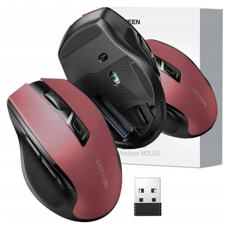 Wireless Ugreen Mu006 Mouse 2.4 Ghz + Bluetooth 5.0, Red, Ergonomic, For Laptops, Computers