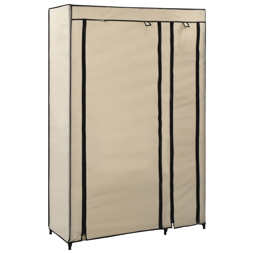 Vidaxl Folding Wardrobe Cloth Wardrobe Camping Wardrobe Cabinet Shelf Textile Wardrobe Cabinet Creme 110x45x175cm Fabric