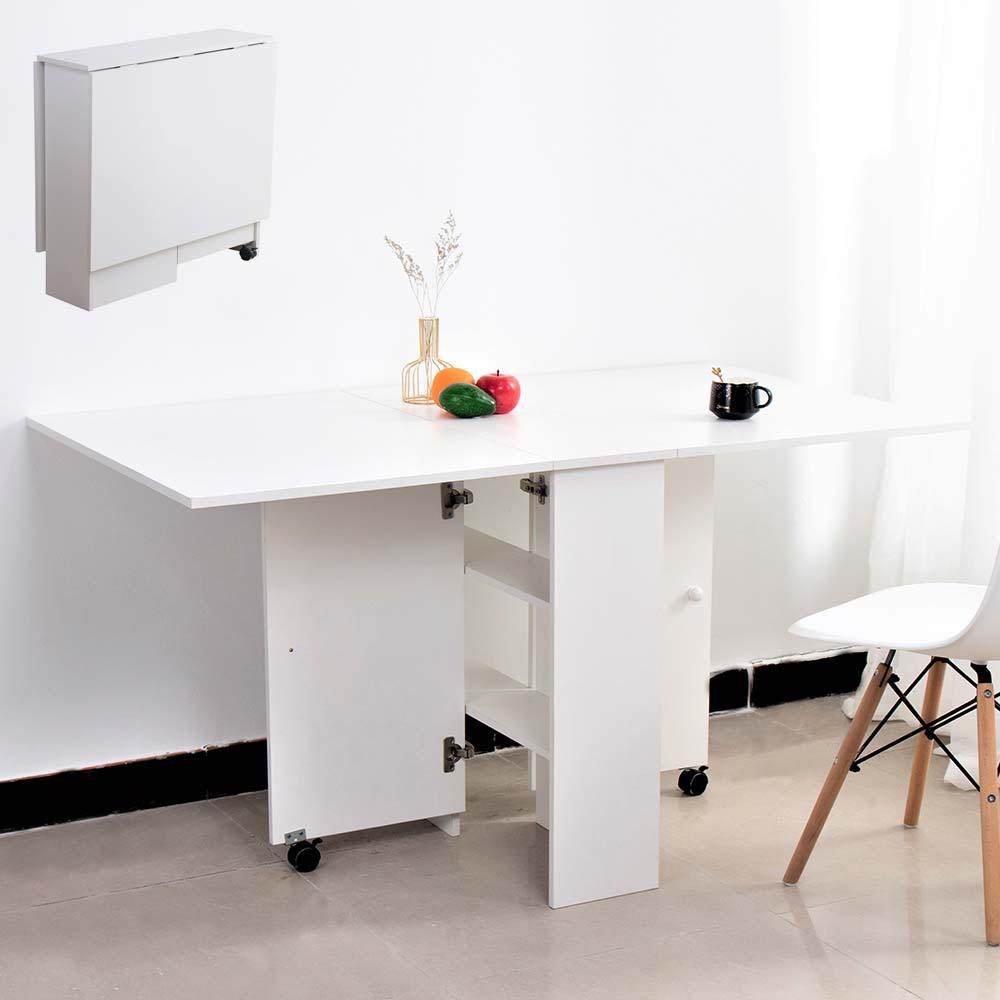 TEMU BAKAJI Tavolo da Salvaspazio, Scrivania Pieghevole Richiudibile Allungabile con 2 Scomparti Ripiani a Scomparsa e Ruote, Design Multiuso Moderno