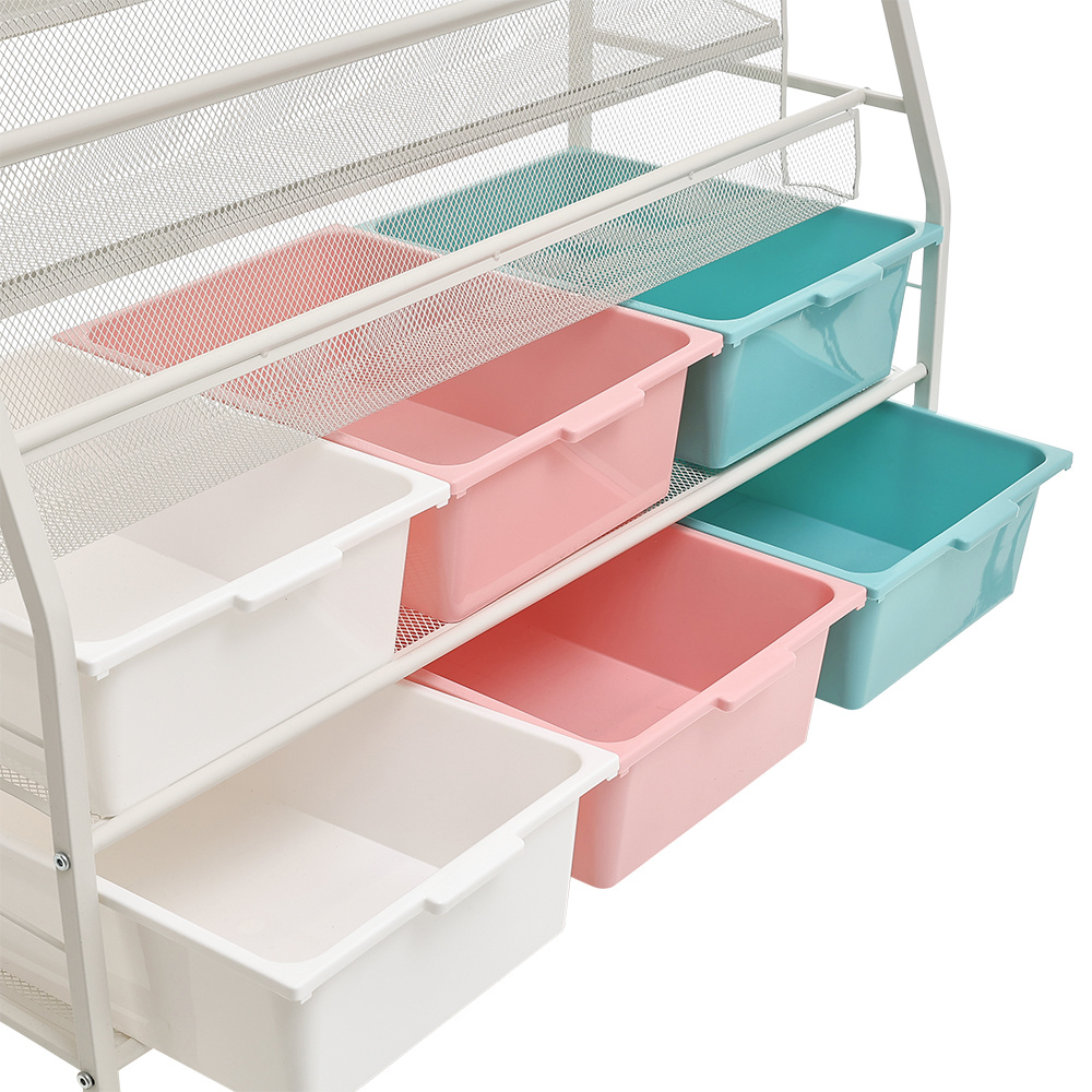 6-Tier Mobile Bookshelf with Wheels and 6 Storage Boxes