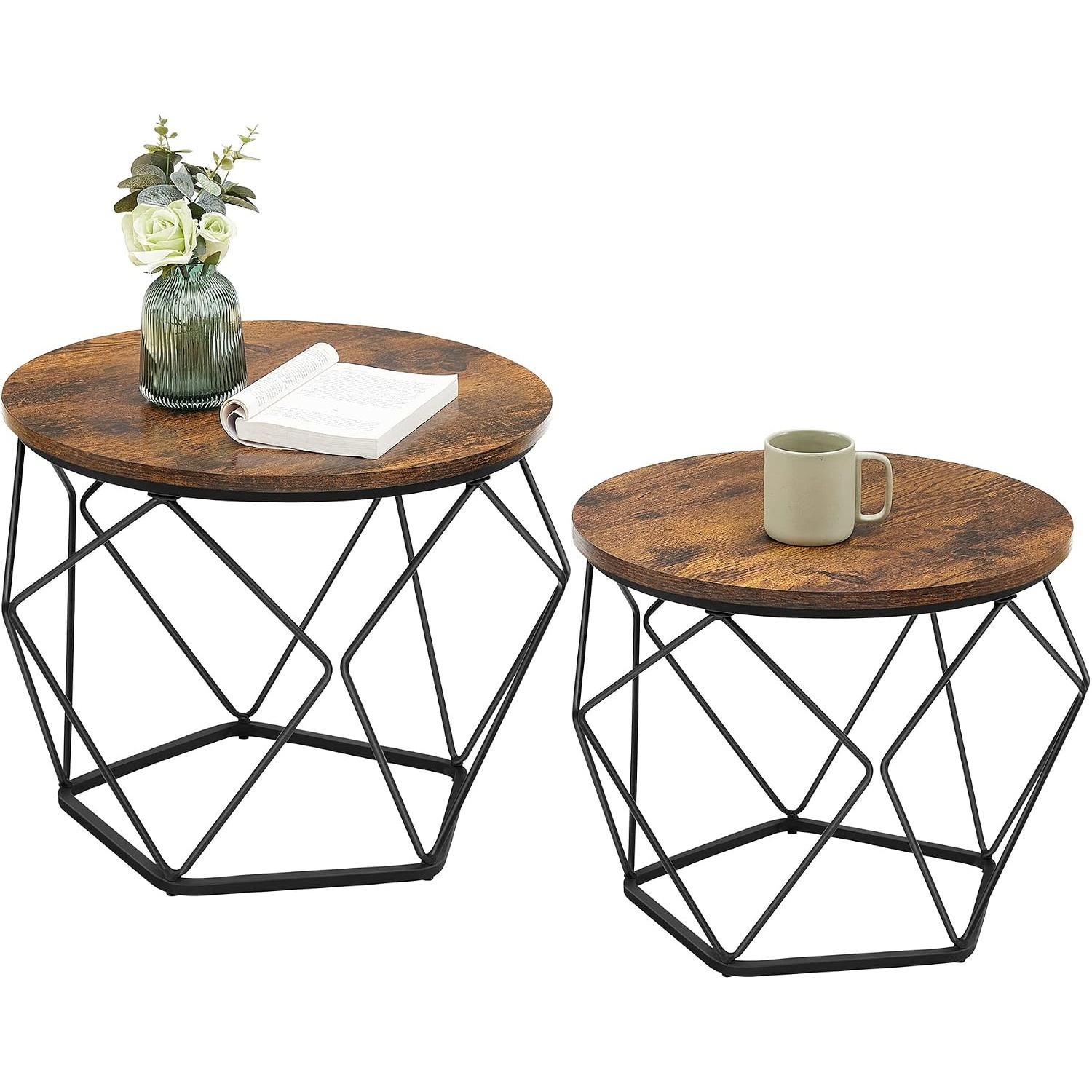 Image of Round Nesting Coffee Tables Set Of 2, 19.7" & 15.7" Round Side Tables, End Tables With Wood-look Tabletop And Sturdy , Style, For Living Room, Bedroom