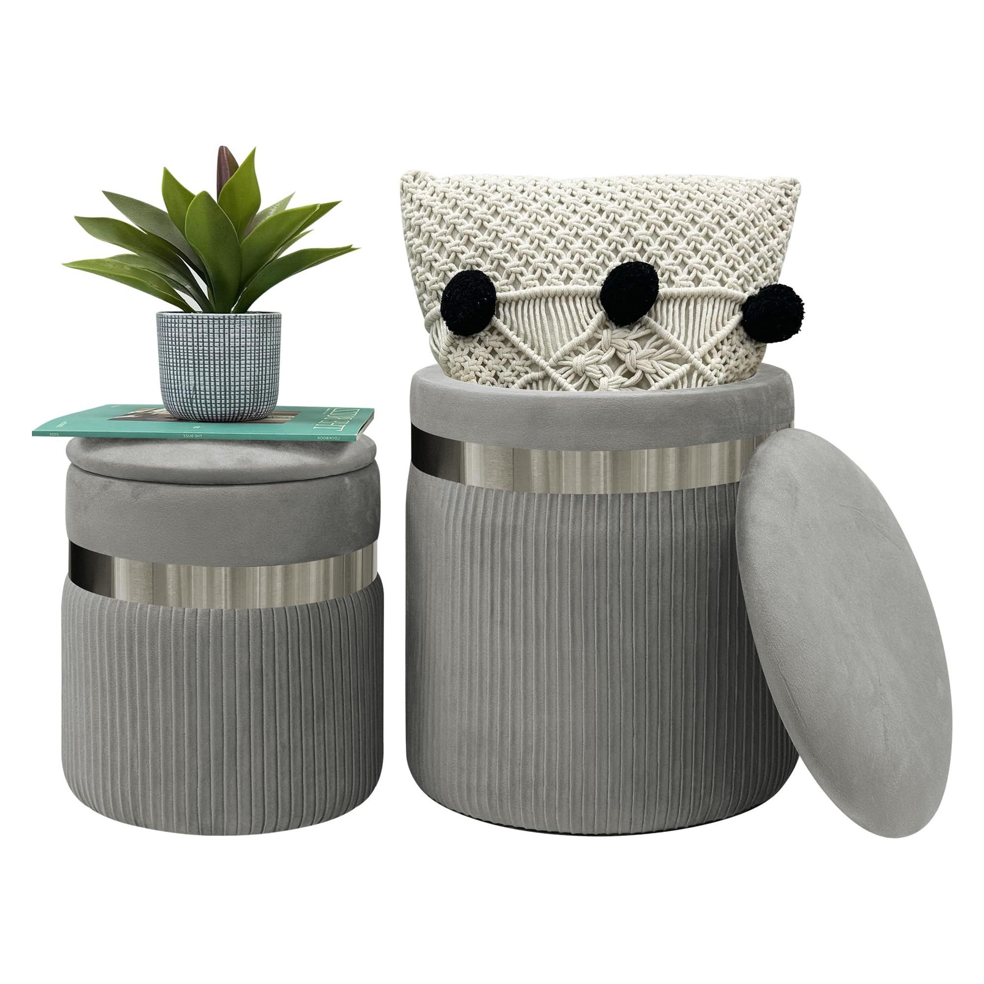 TEMU Casa Set Pouf Contenitori in Velluto Design Moderno Poggiapiedi, con Rimovibile e Seduta Imbottita