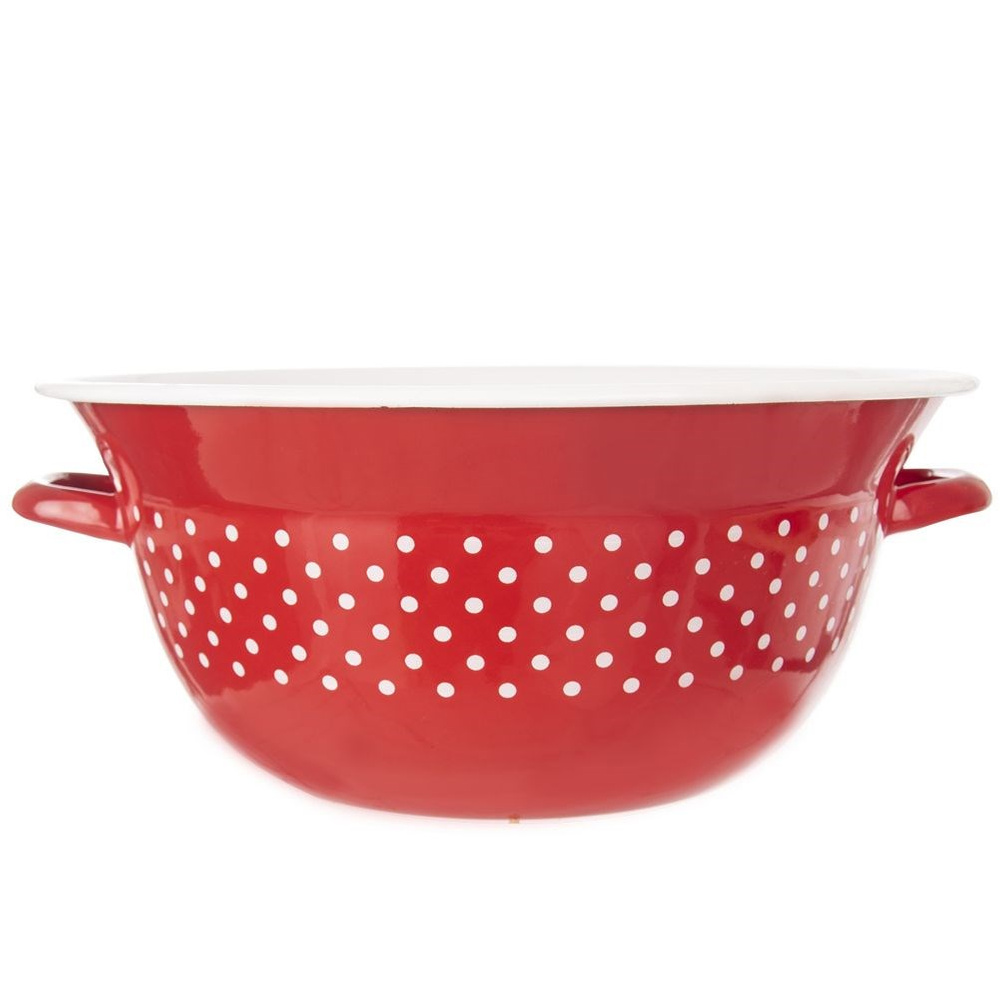 Red Polka-dot Enameled Kitchen Bowl , , 9 L