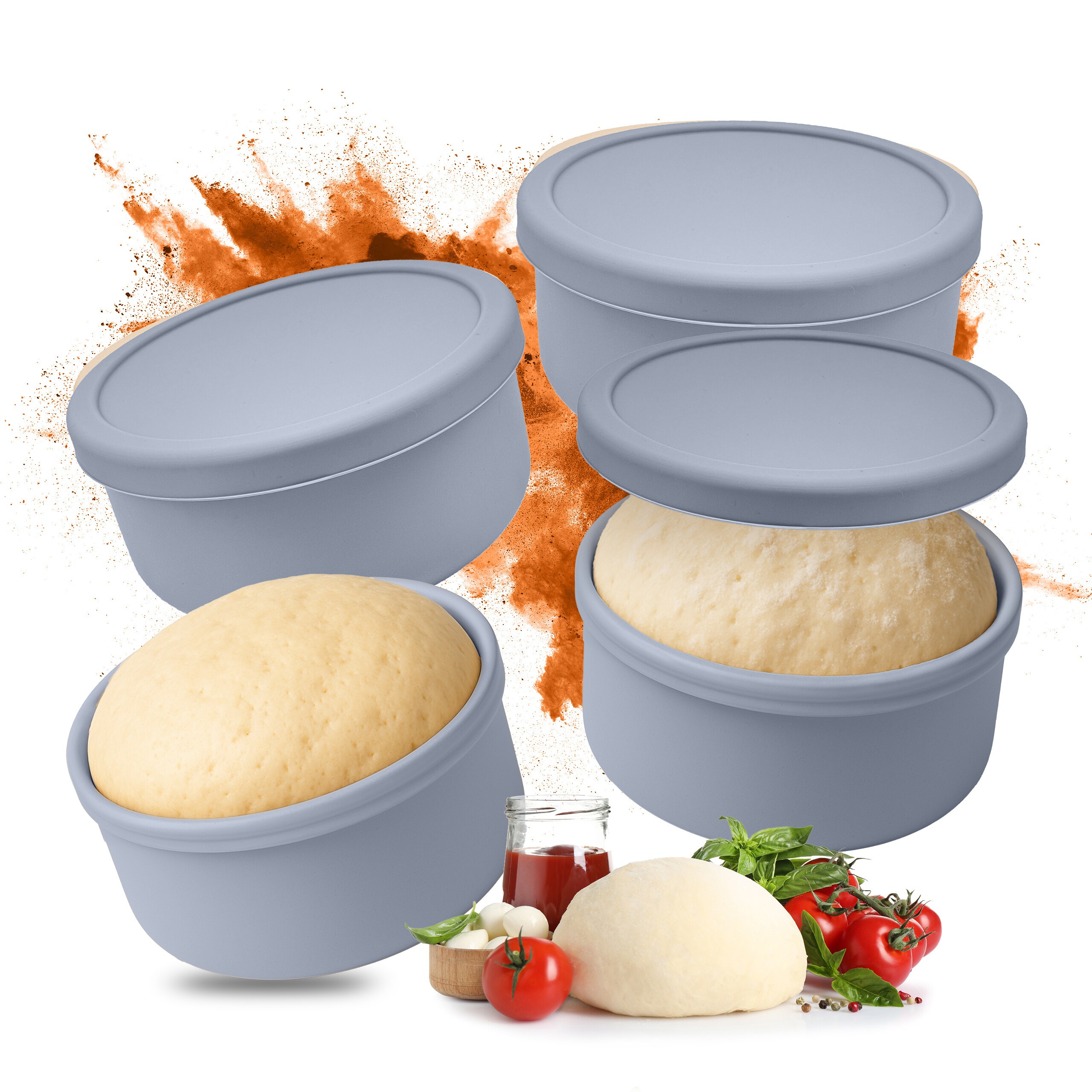 TEMU Boxes Silicone, 4pcs Set, 6.5 X Cm, For 250-350 G Dough, With Lids, Stackable, Blue, -40 To 230 °c, Freezer-safe, Dishwasher-safe, For Kitchen,