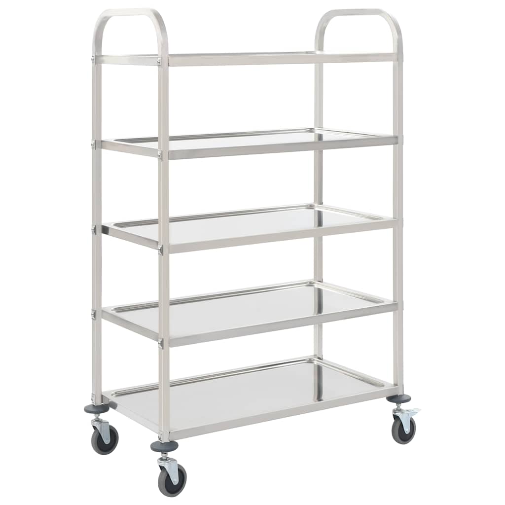 Image of Serving Cart Kitchen Cart Kitchen Trolley Transport Cart Roll Cart Tea Cart Side Cart 5 Tiers 107x55x147 Cm Stainless Steel 4 Steering Wheels