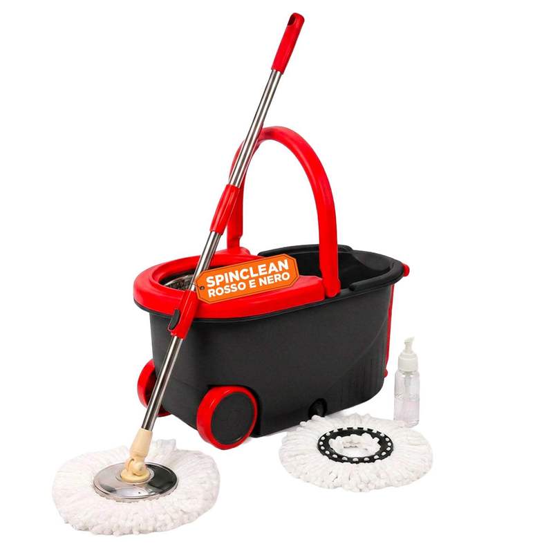 TEMU Kit de serpillière rotative à 360° avec seau de 14L (46x27x22cm) et essoreuse rotative en acier – Inclut 2 têtes en microfibre, distributeur de