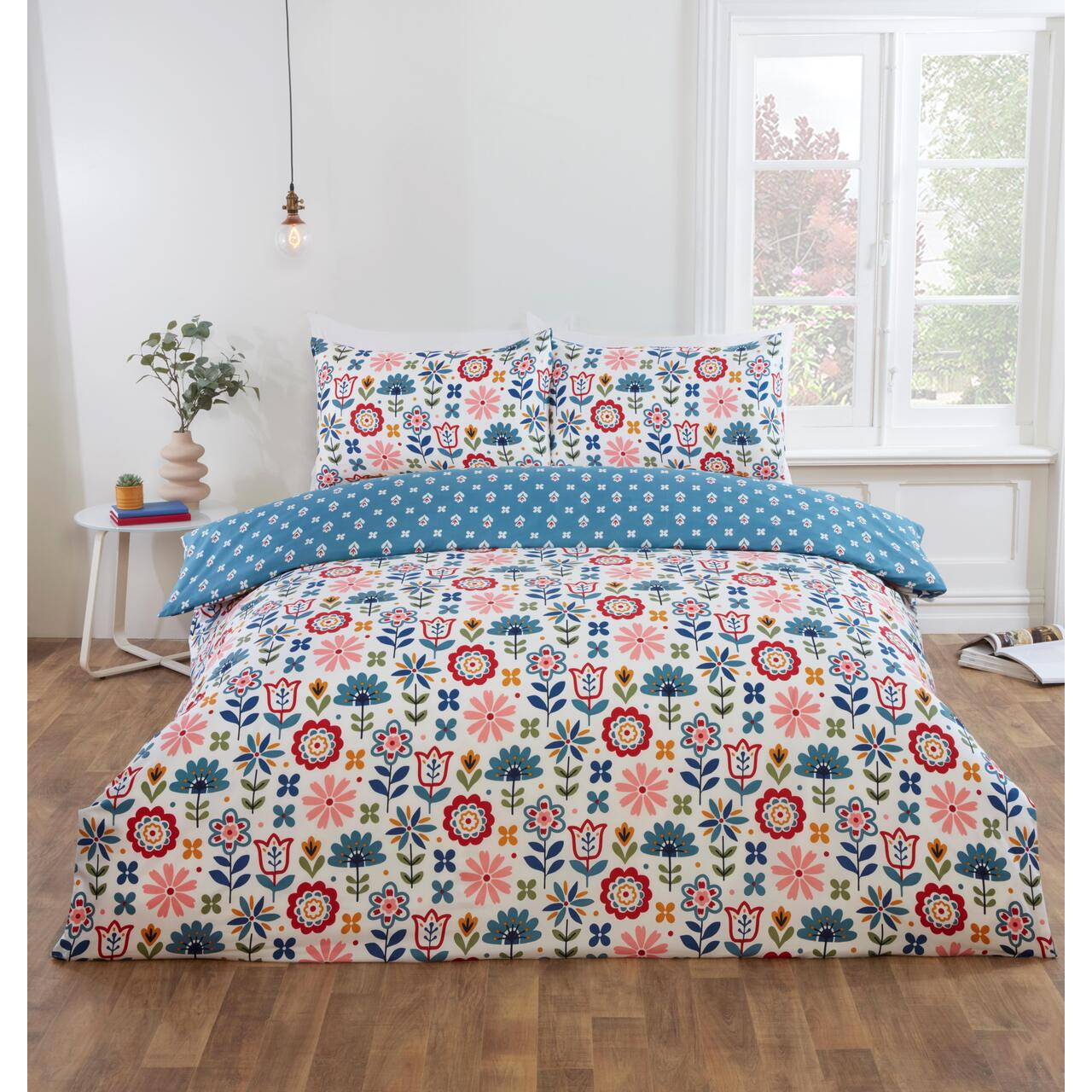 Rapport Home Olivia Microfibre Floral Duvet Cover Set with Pillowcase (Blue) in Blue | Size: King