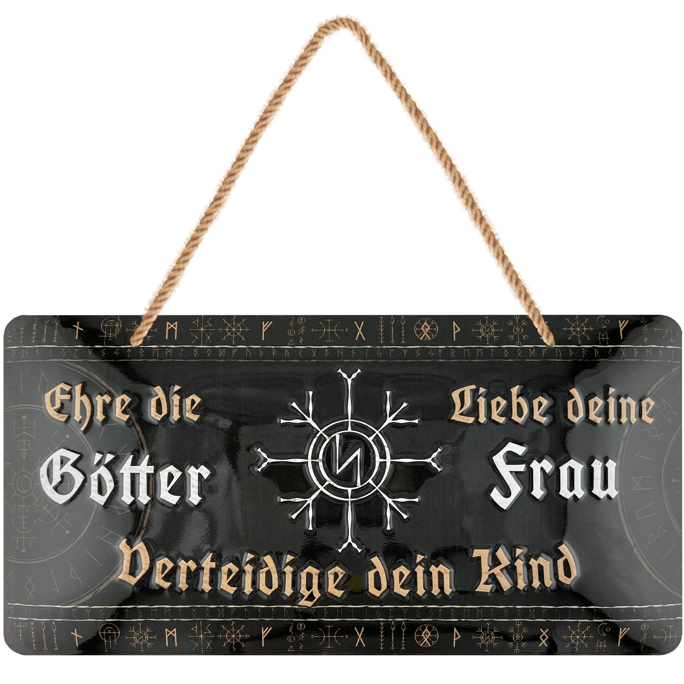 Image of Retro Tin Sign, With Saying " , Wife, Your Child", Wall Art With Jute Cord, 16x32 Cm