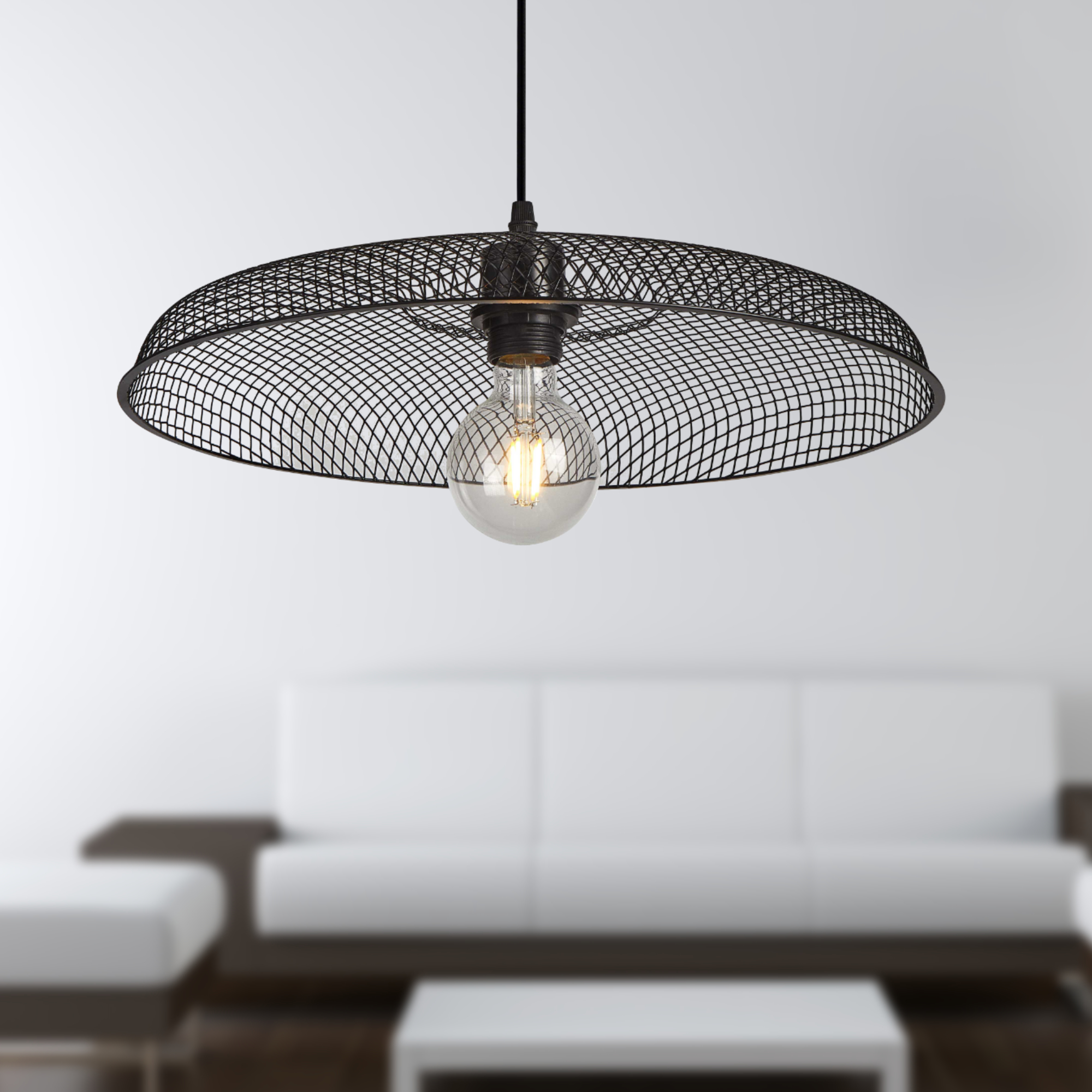 Set of 2 Cassidy Large Black Mesh Ceiling Pendant Lights