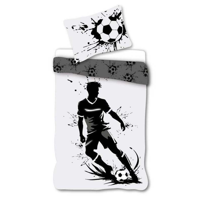 Football Player Bedding Set, Black And White, 135 X 200 Cm, 100% Cotton