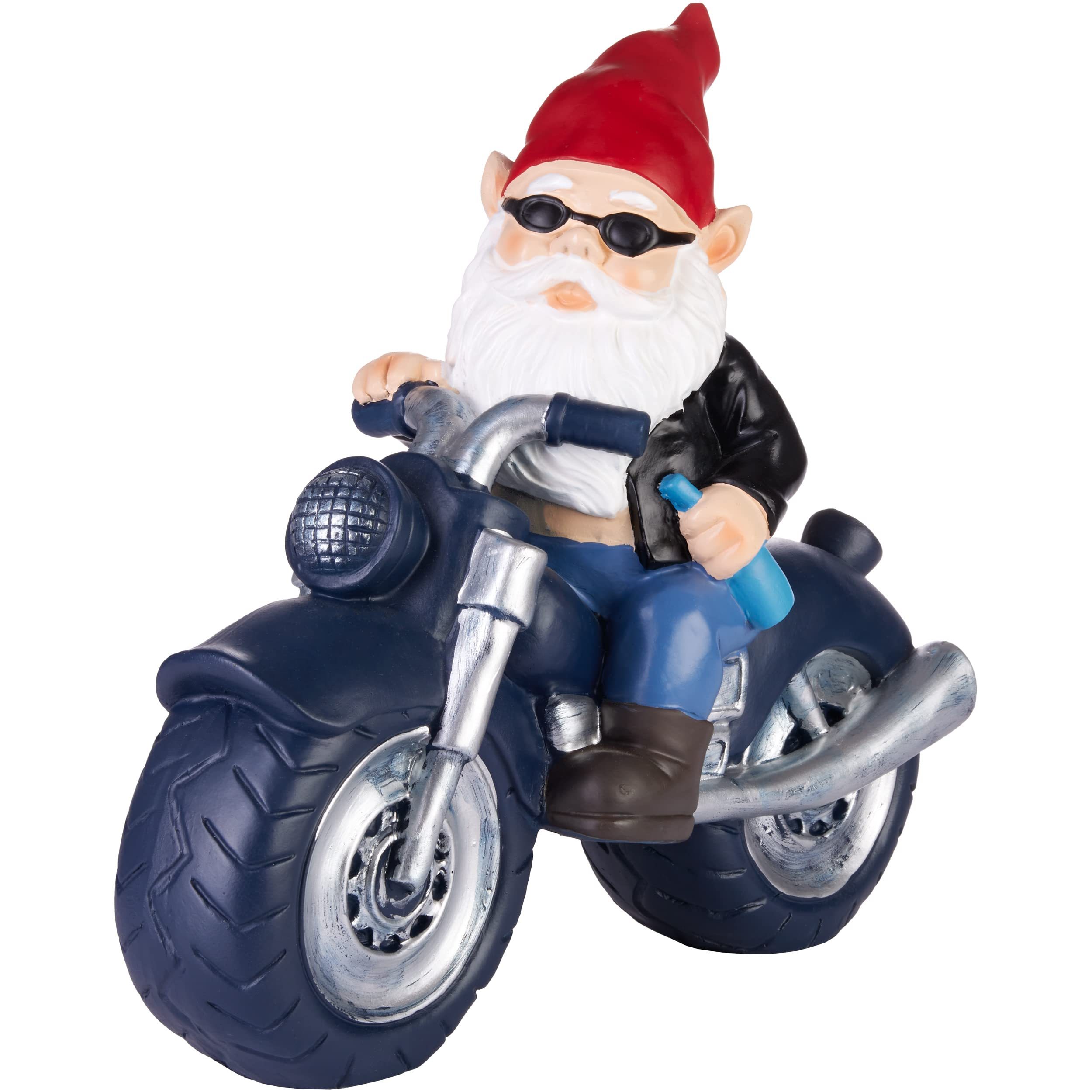Image of Brubaker Garden Gnome Motorcycle Black - Gnome Motorcyclist Biker With Beer Bottle - Funny Rocker Garden Figure - Weatherproof Decoration For Garden, Campsite - Outdoor Garden Decor - 28 Cm