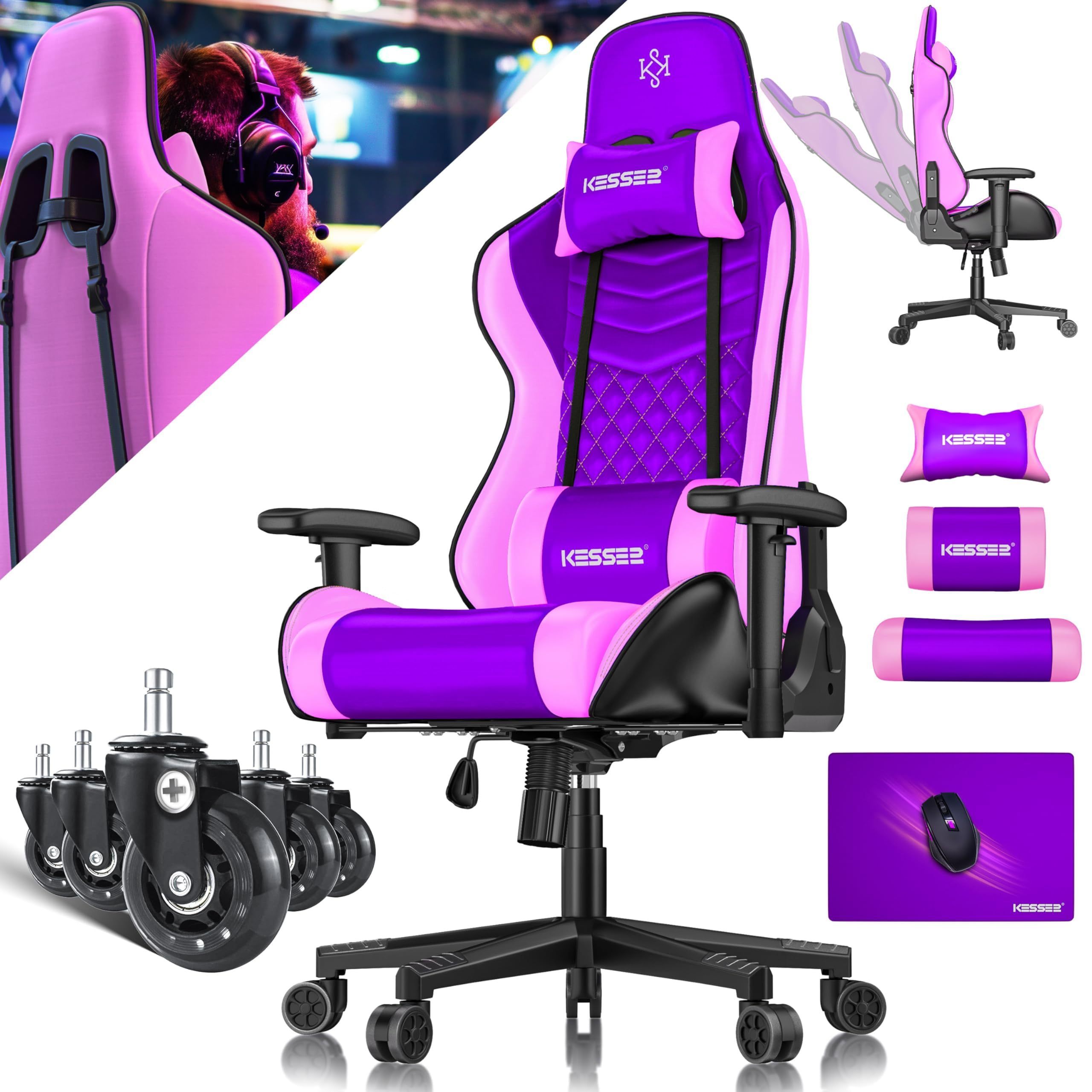 Kesser Gaming Chair Ergonomic Gaming Chair Office Chair With Headrest And Lumbar Cushion Racing Gamer Chair 150kg Loadable Armrest 360 Degree Rotatable Desk Chair With Wheels